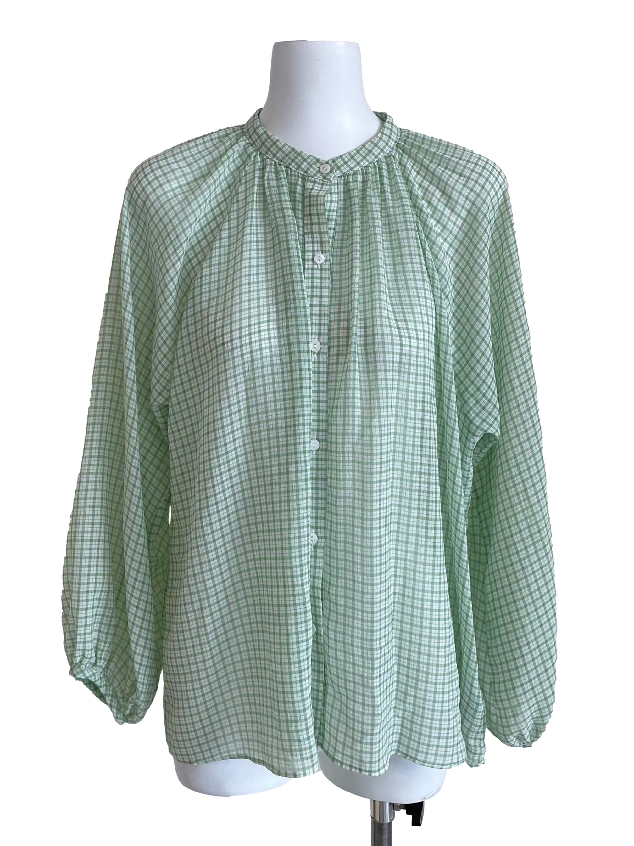 Green Gingham Billowy Blouse OSN