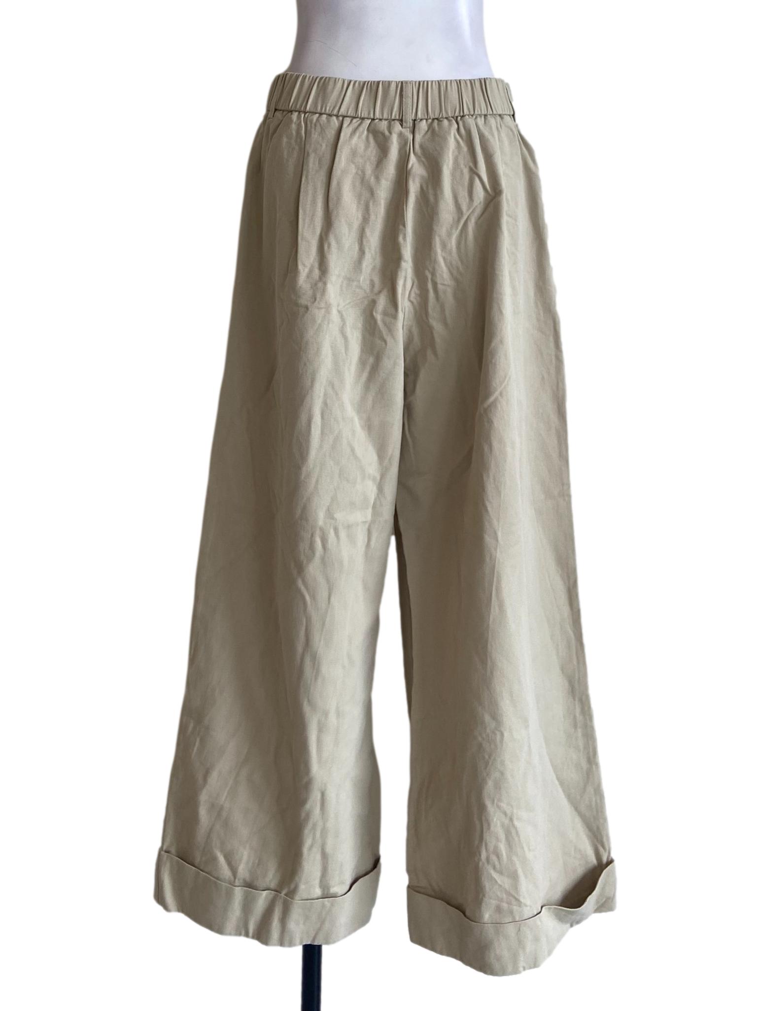 Chiffon Beige Herringbone Straight Pants