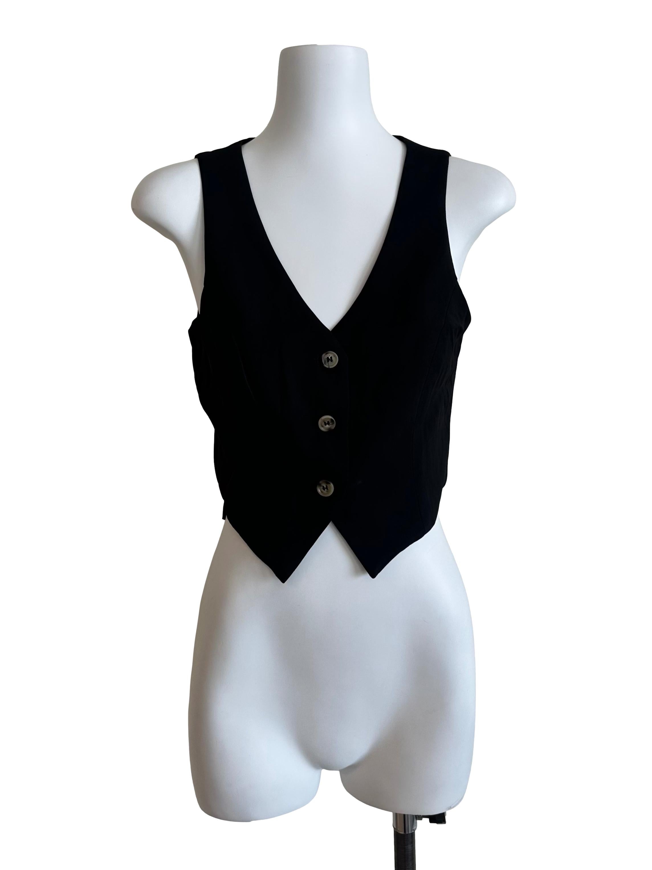 Onyx Black V Neck Button Vest