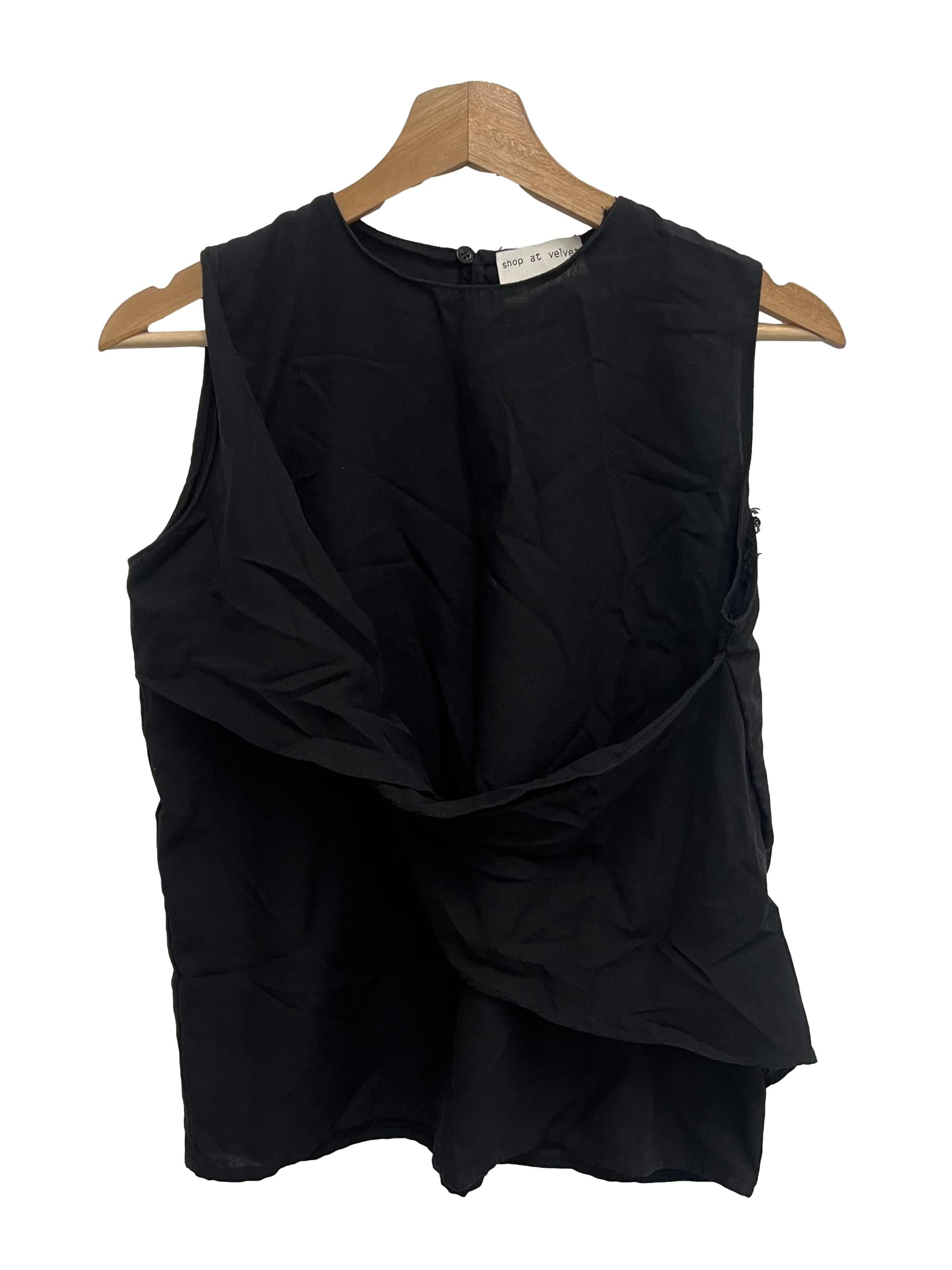 Shop At Velvet Black Ruched Cap Sleeve Top