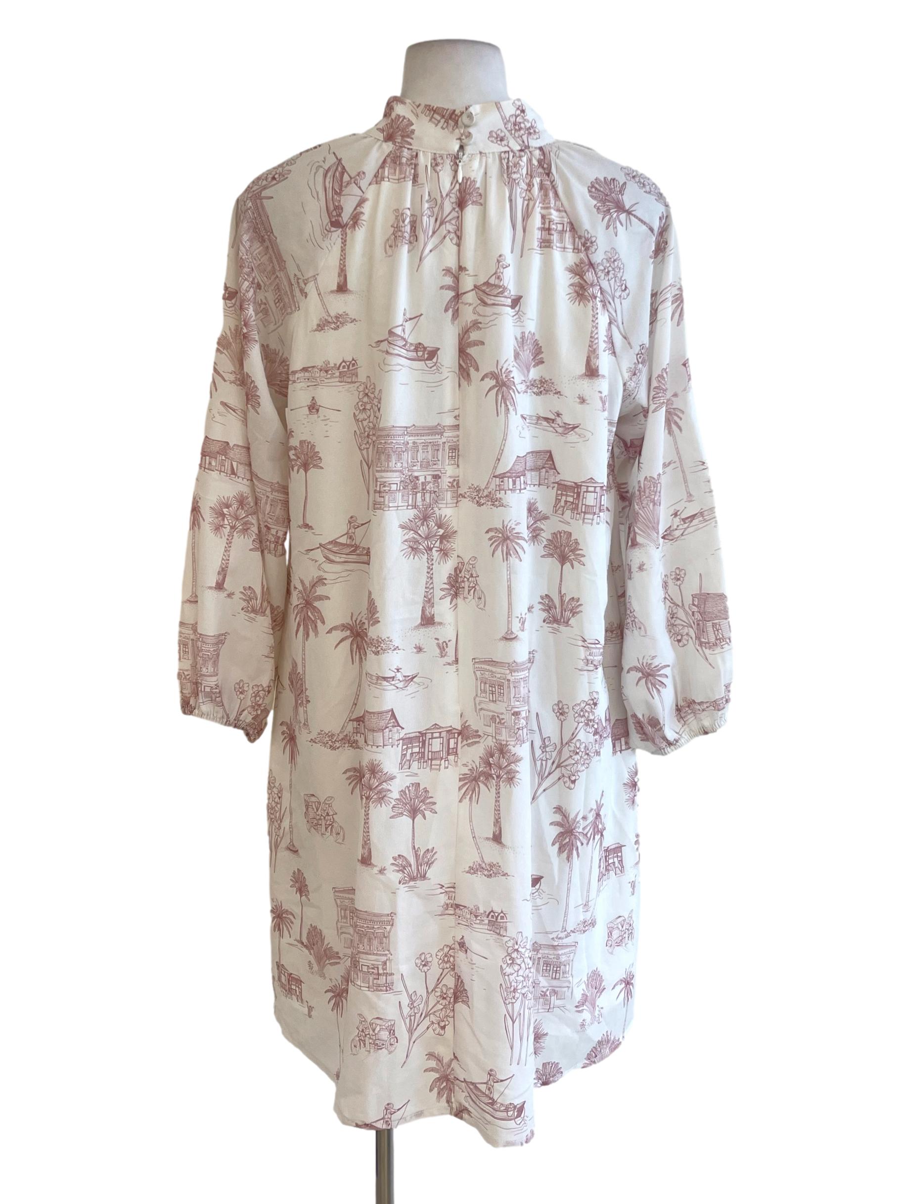 White Purple Outline Printed High Neck Dress TCL