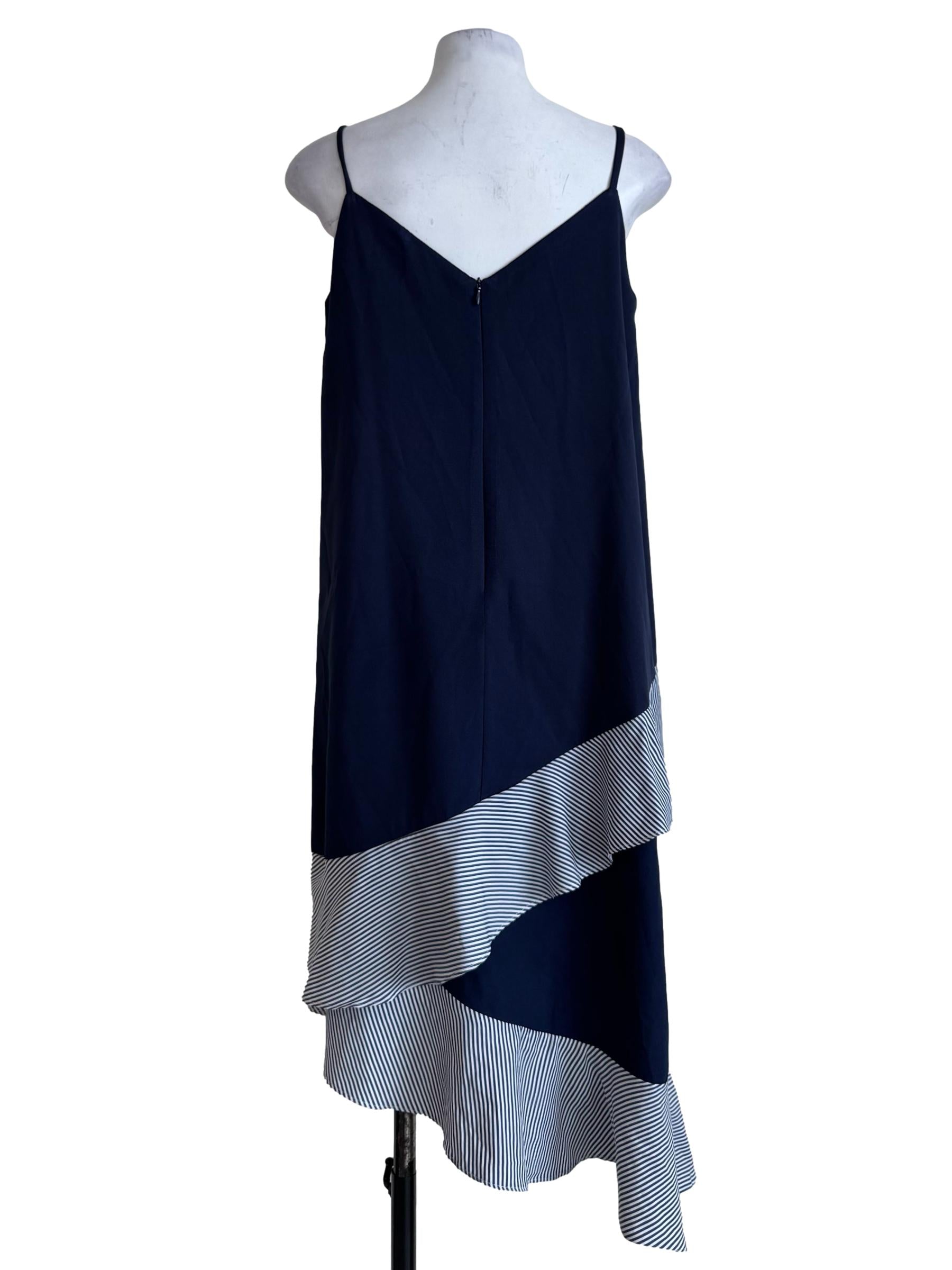 Midnight Blue Bottom Stripes V Neck Dress