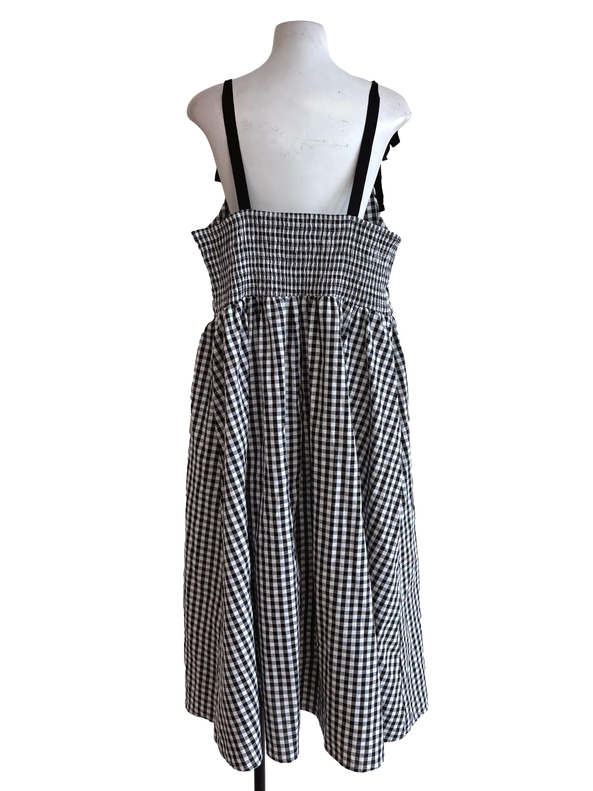 Black Gingham Tie Strap Apron Dress