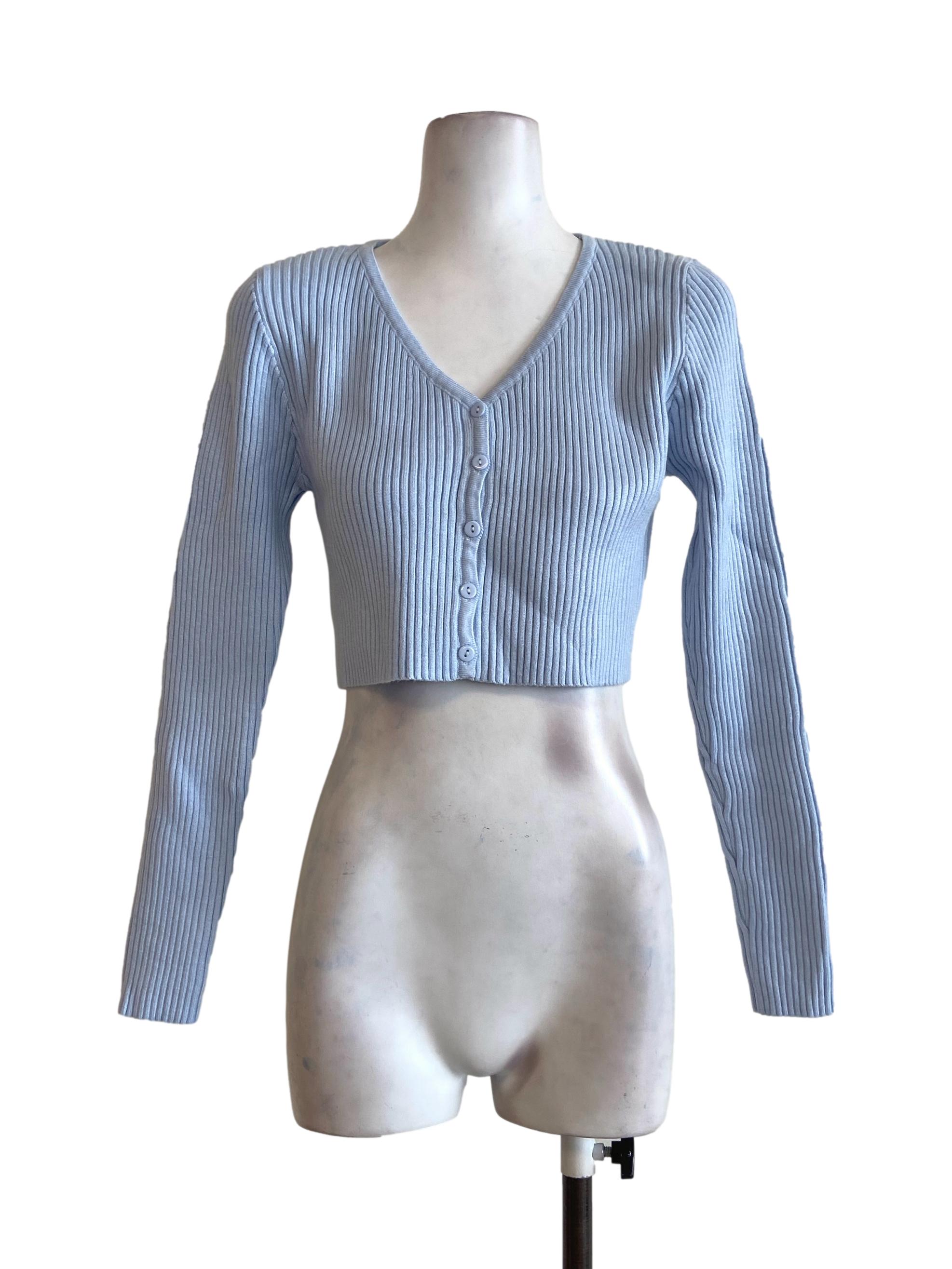 Frost Blue Candy Stripe Crop Cardigan