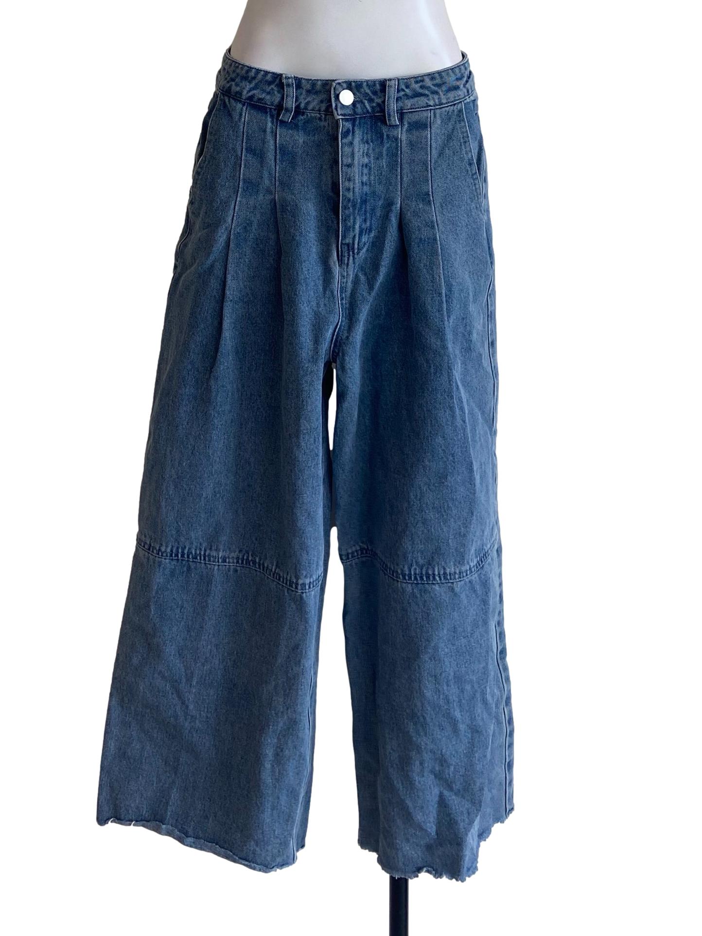 Sky Blue Herringbone Straight Jeans TEM