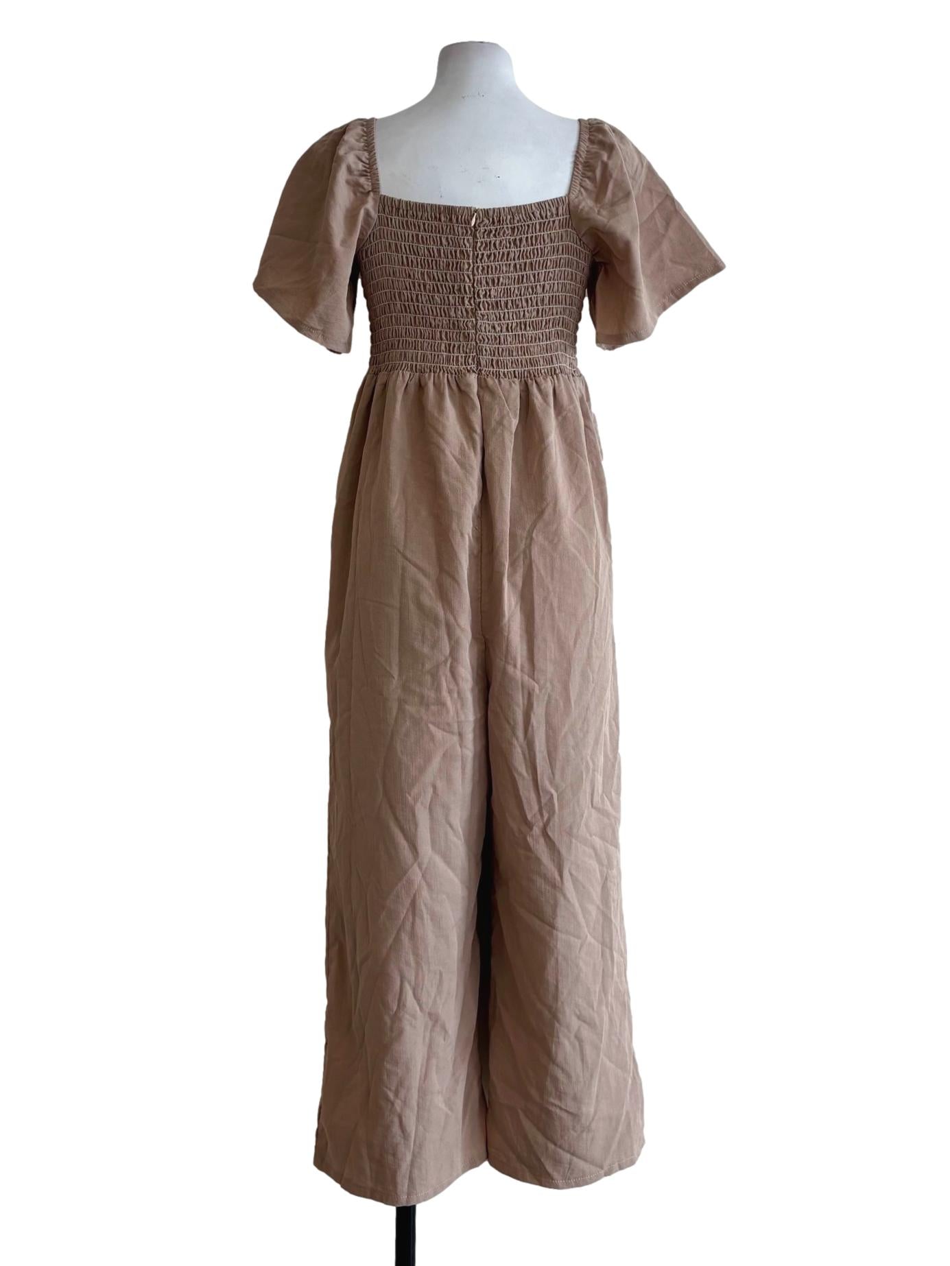 Cashmere Brown Smocked Top Shortsleeve Jumpsuit