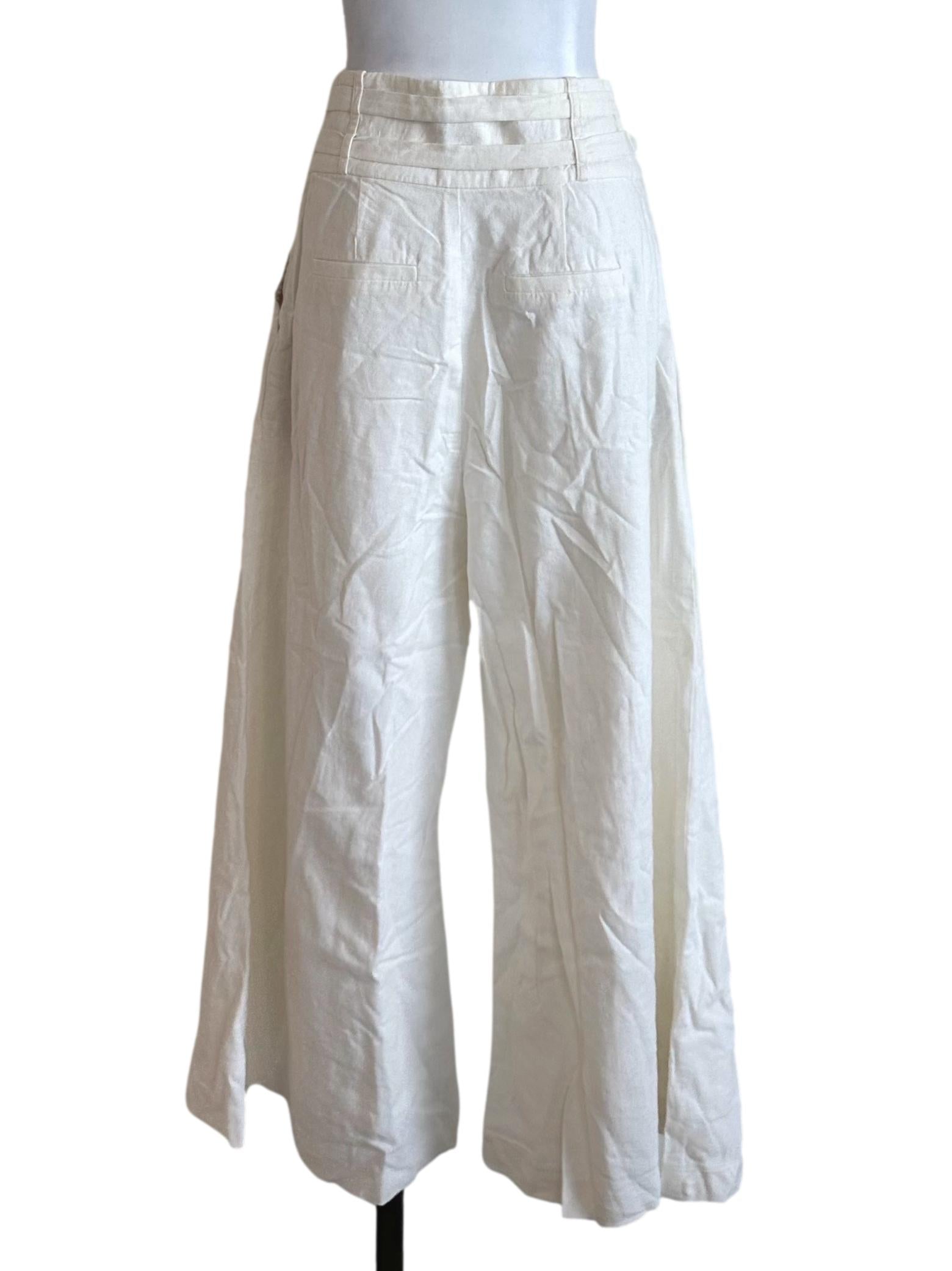 Cream White Wide Leg Strap Pants LB
