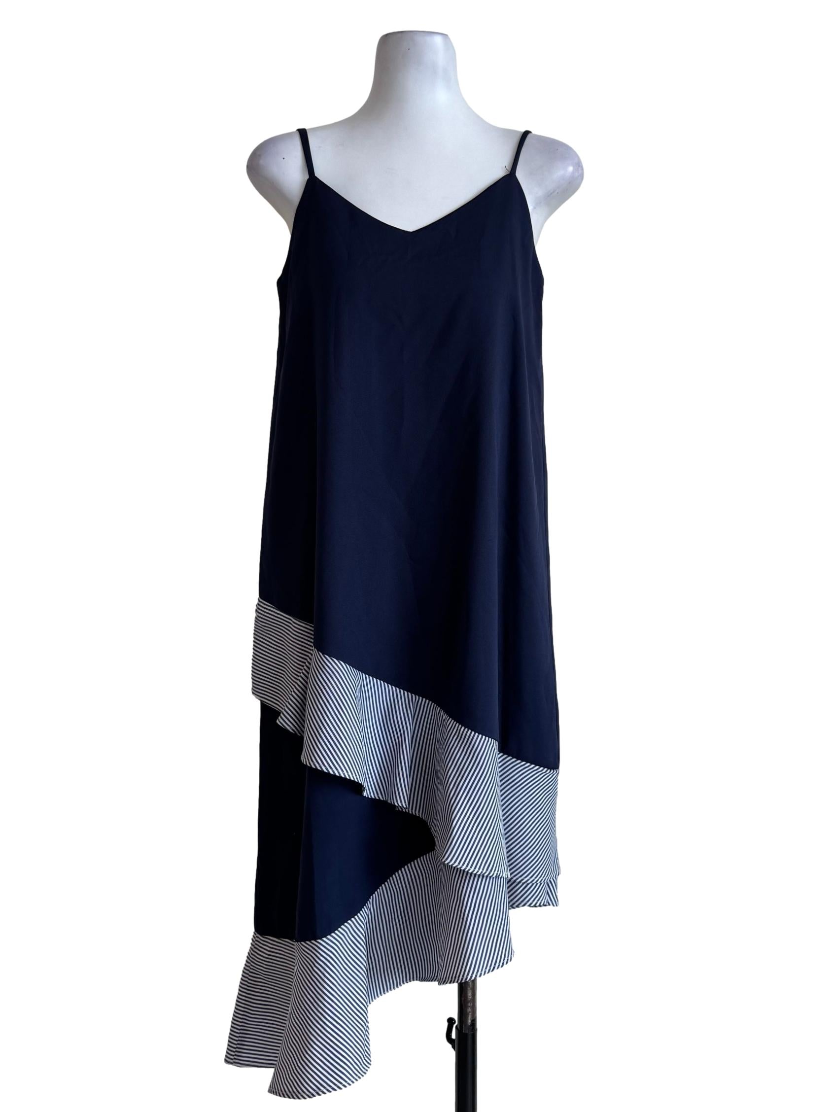Midnight Blue Bottom Stripes V Neck Dress