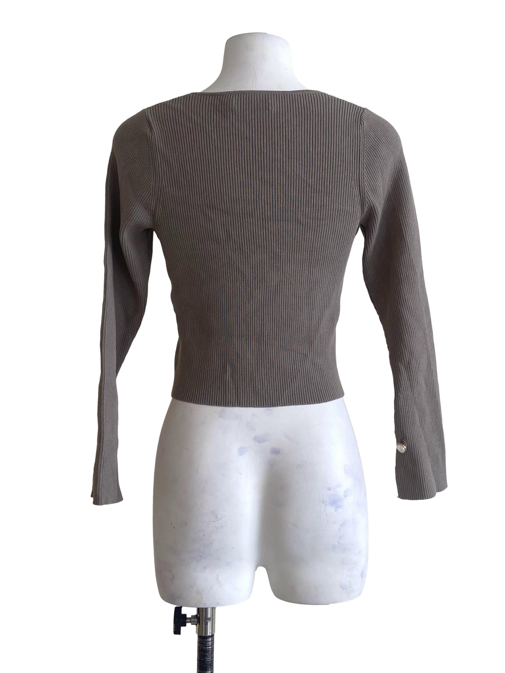 Fossil Grey Queen Anne Neck Crop Top TWL