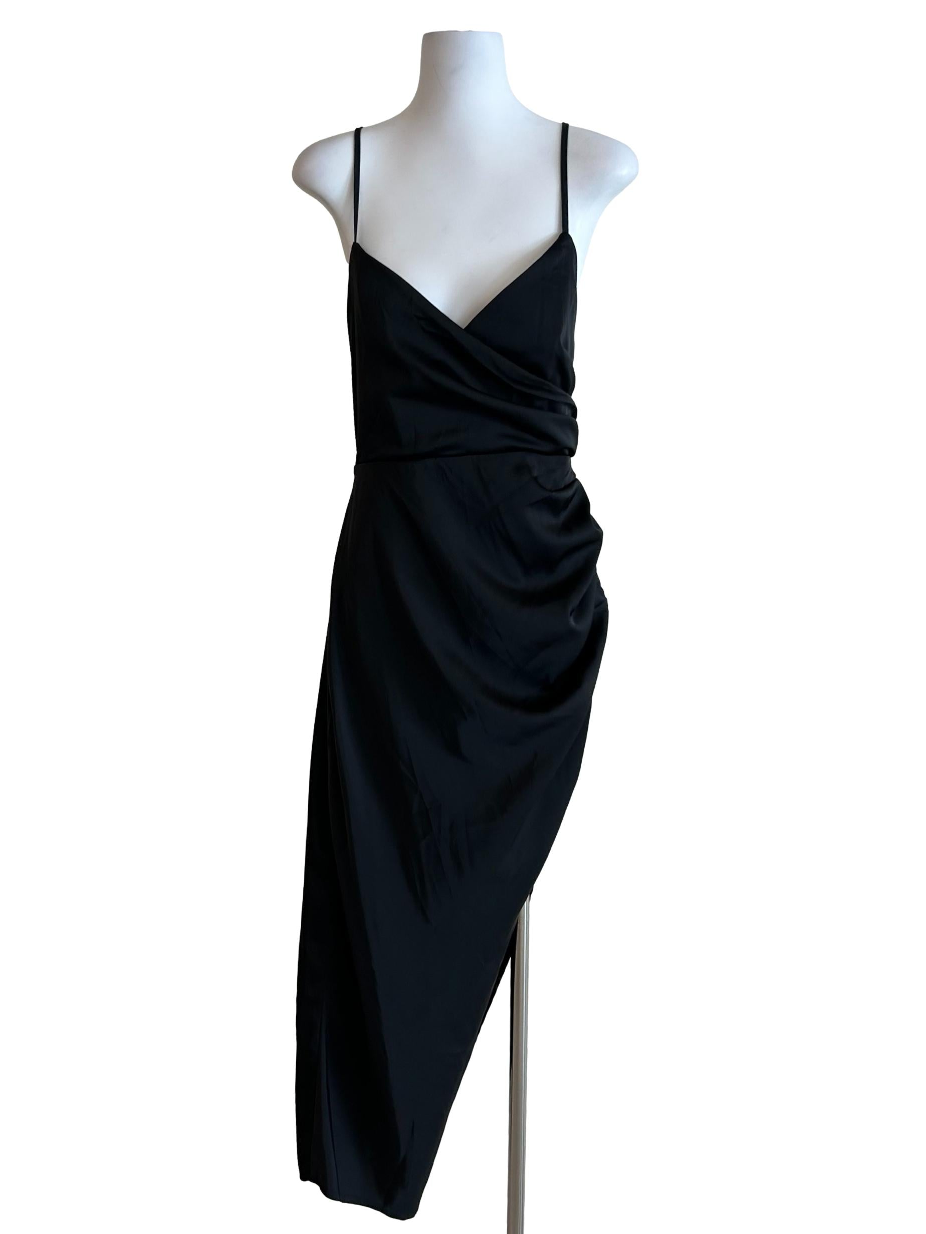 Matte Black Asymmetric Satin Dress