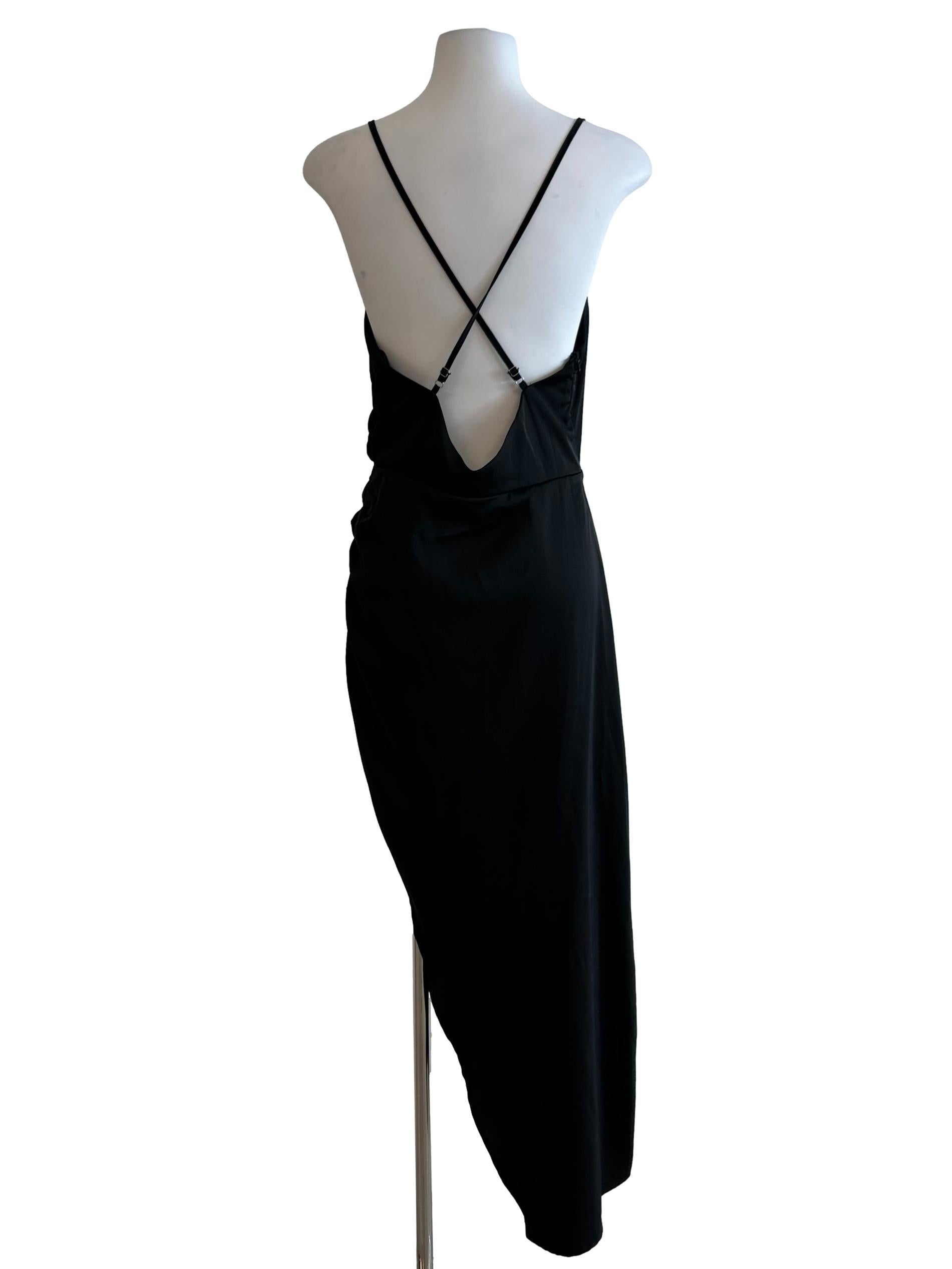 Matte Black Asymmetric Satin Dress