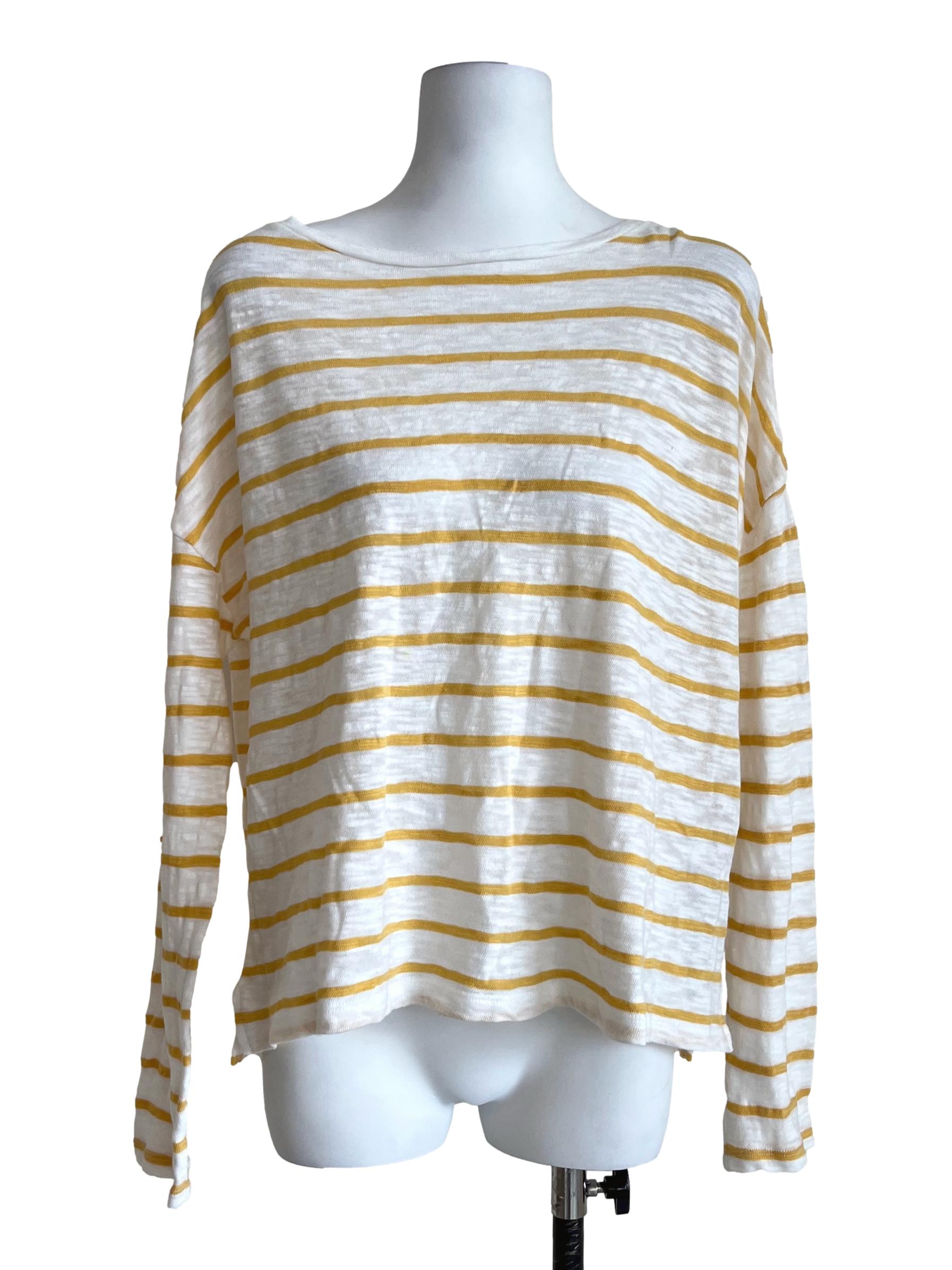 Cream White & Mustard Striped Oversized Top