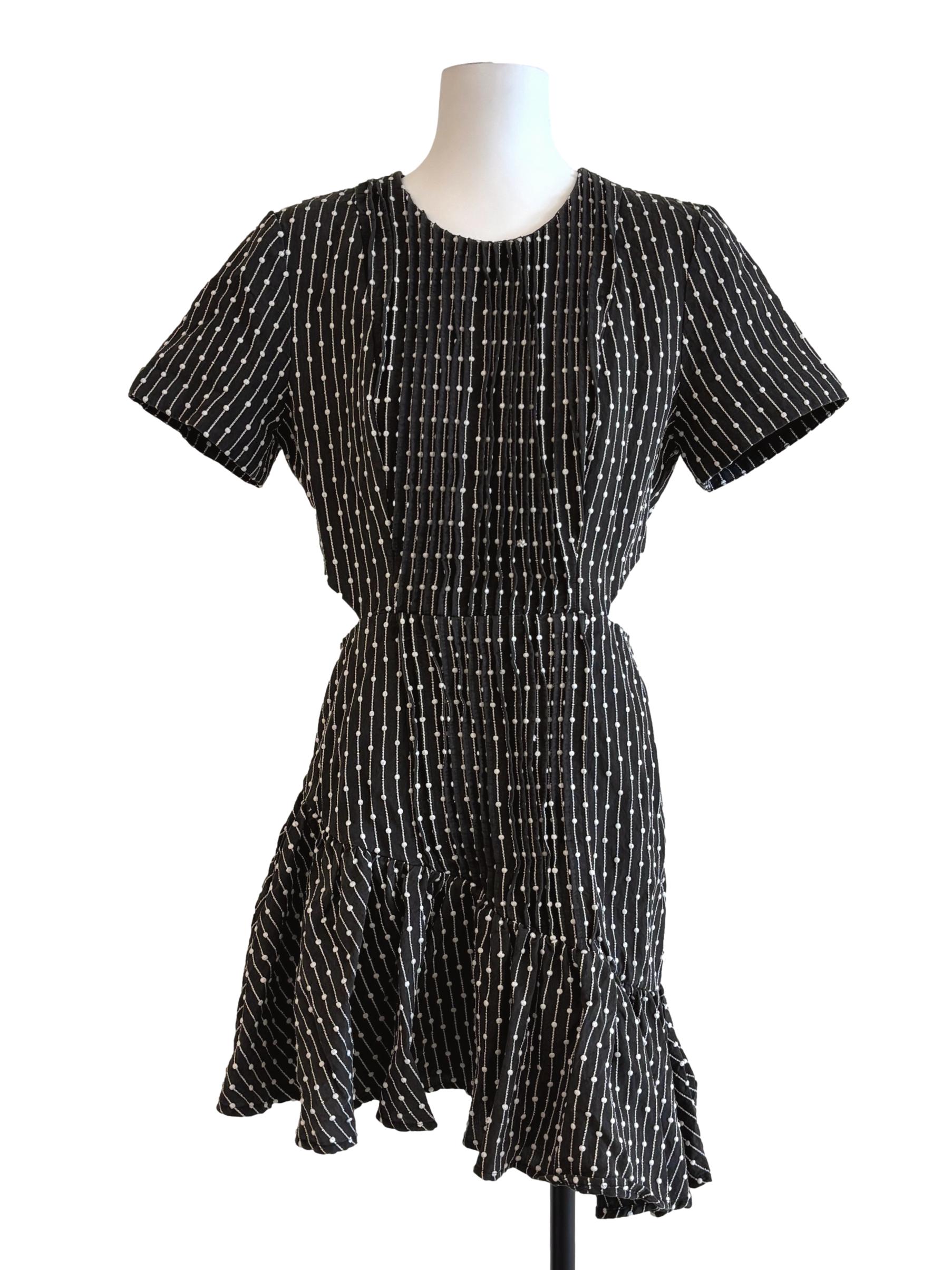 Jet Black And White Textured Short Sleeve Dress