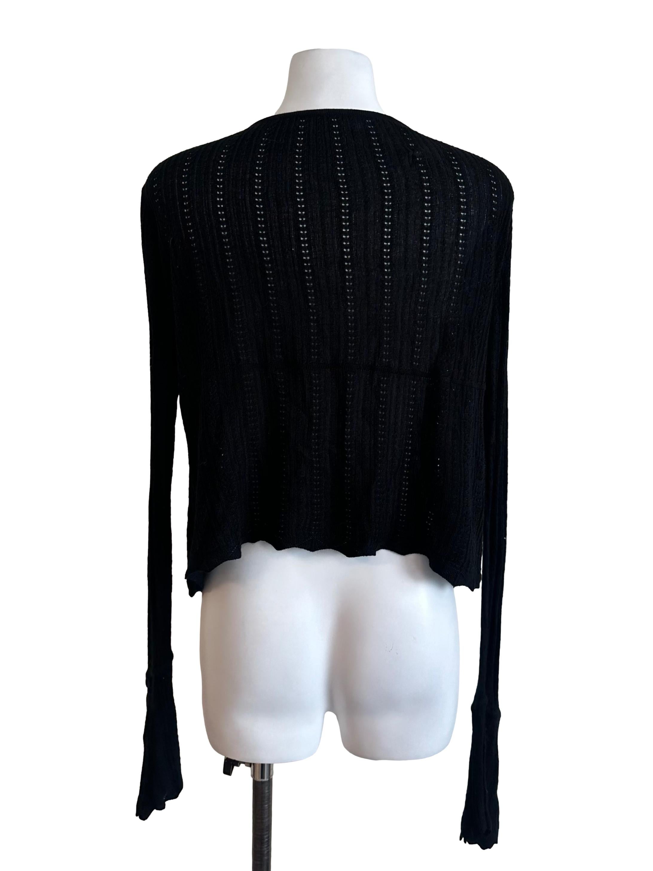Rich Black Knit Button V Neck Cardigan