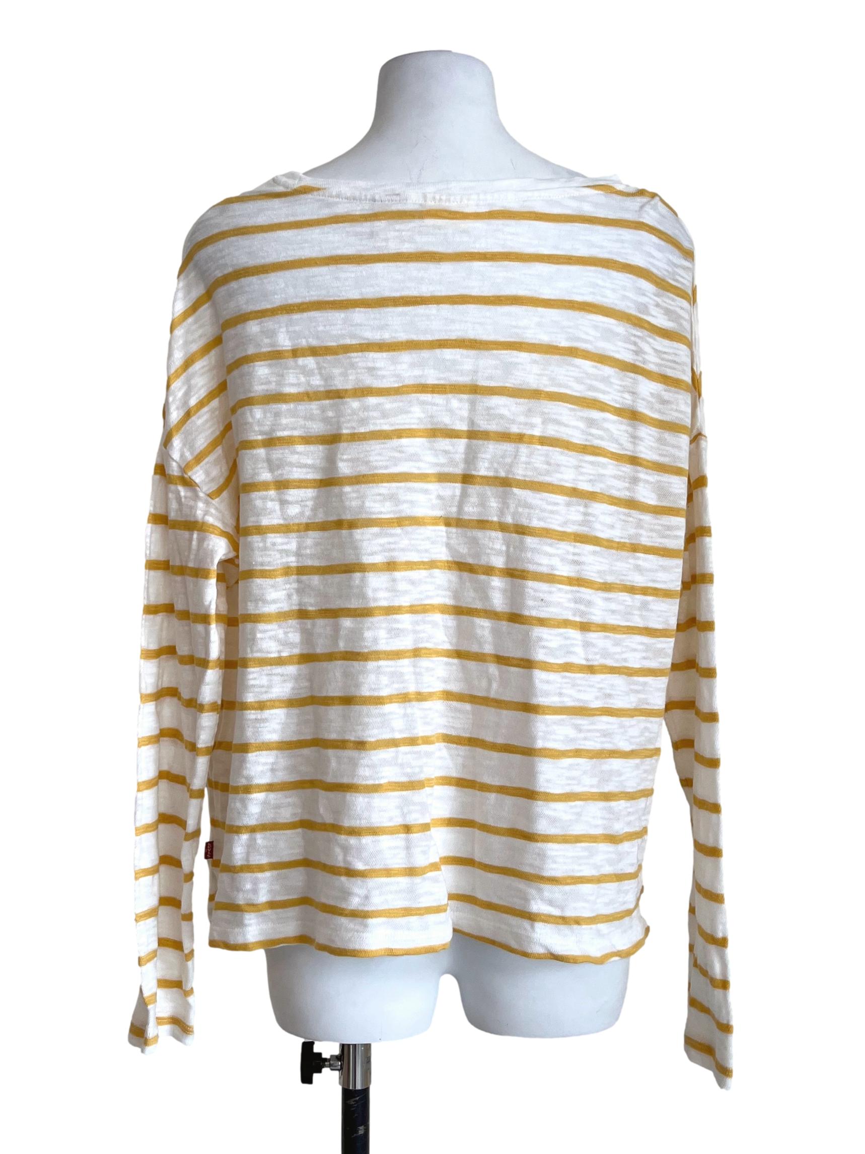 Cream White & Mustard Striped Oversized Top