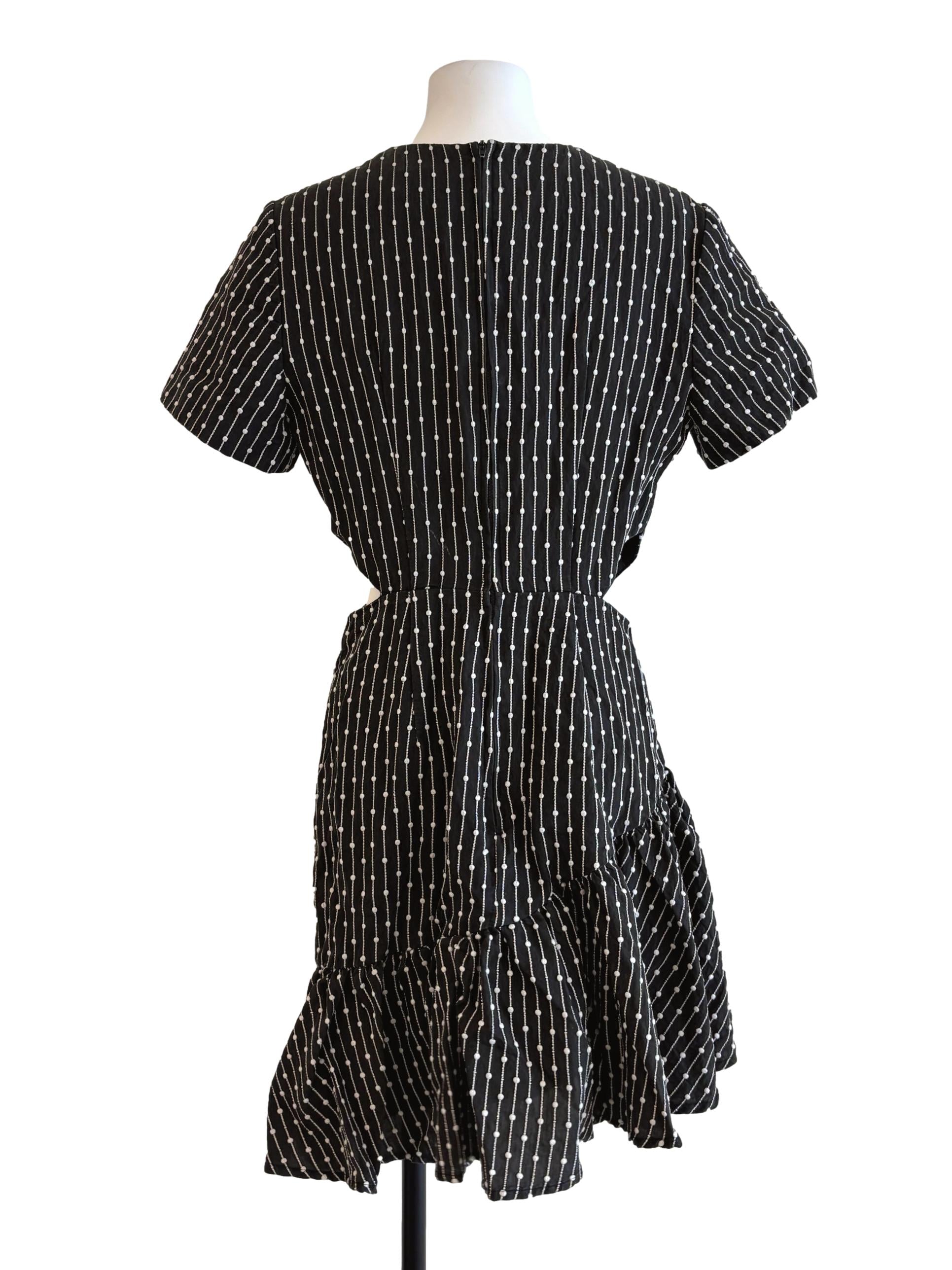 Jet Black And White Textured Short Sleeve Dress
