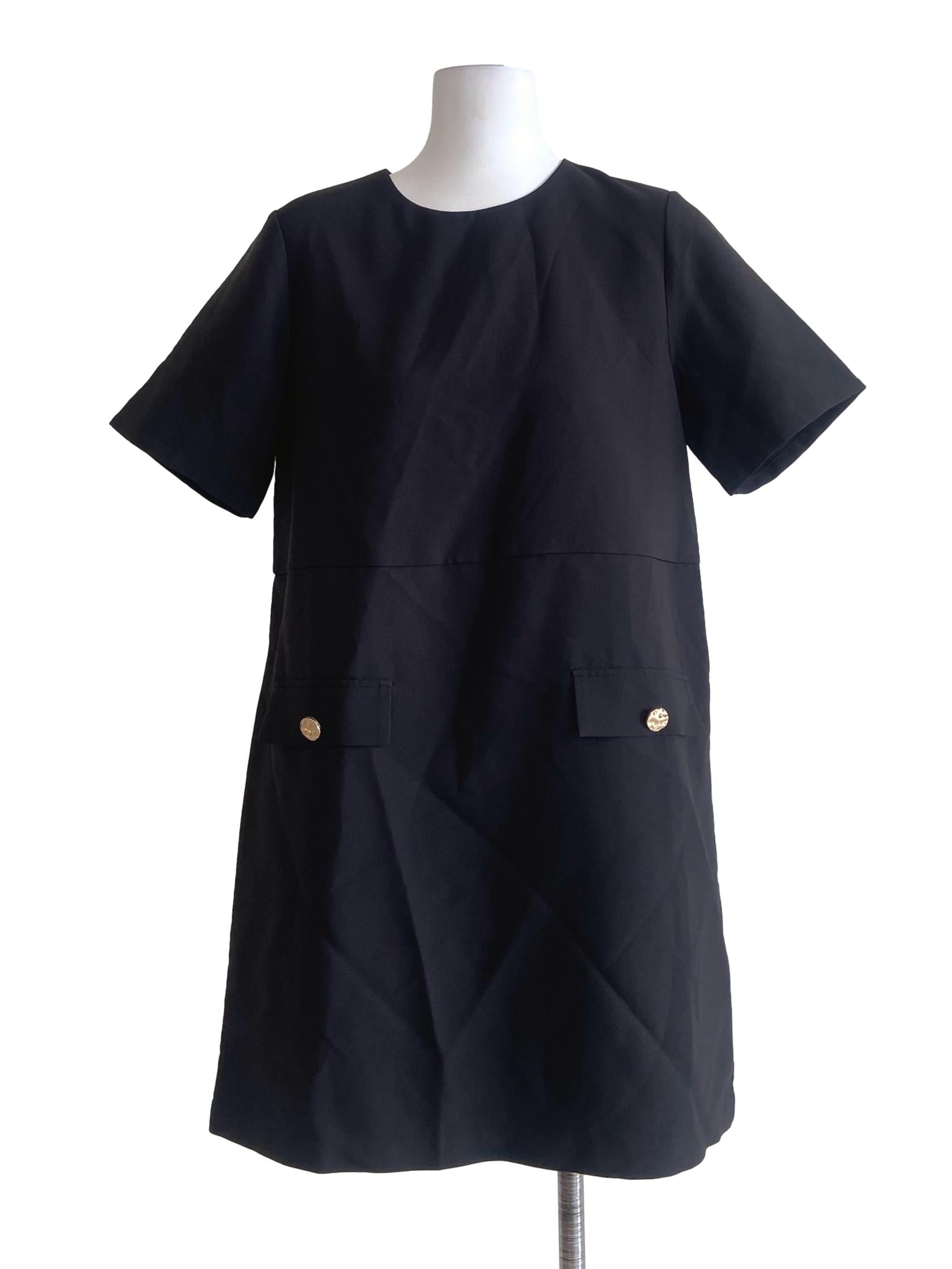 Black Twill Shift Dress TWL