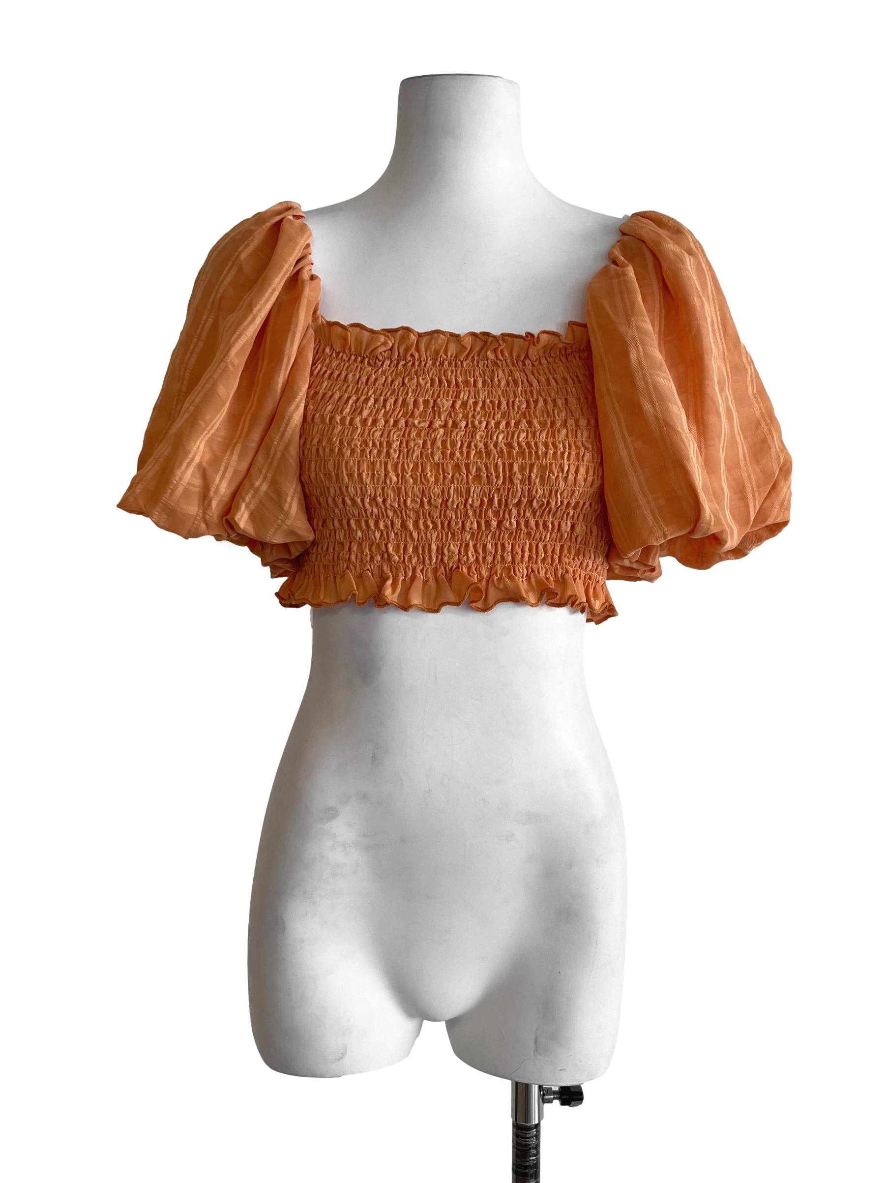 Fire Orange Puff Sleeve Crop Top
