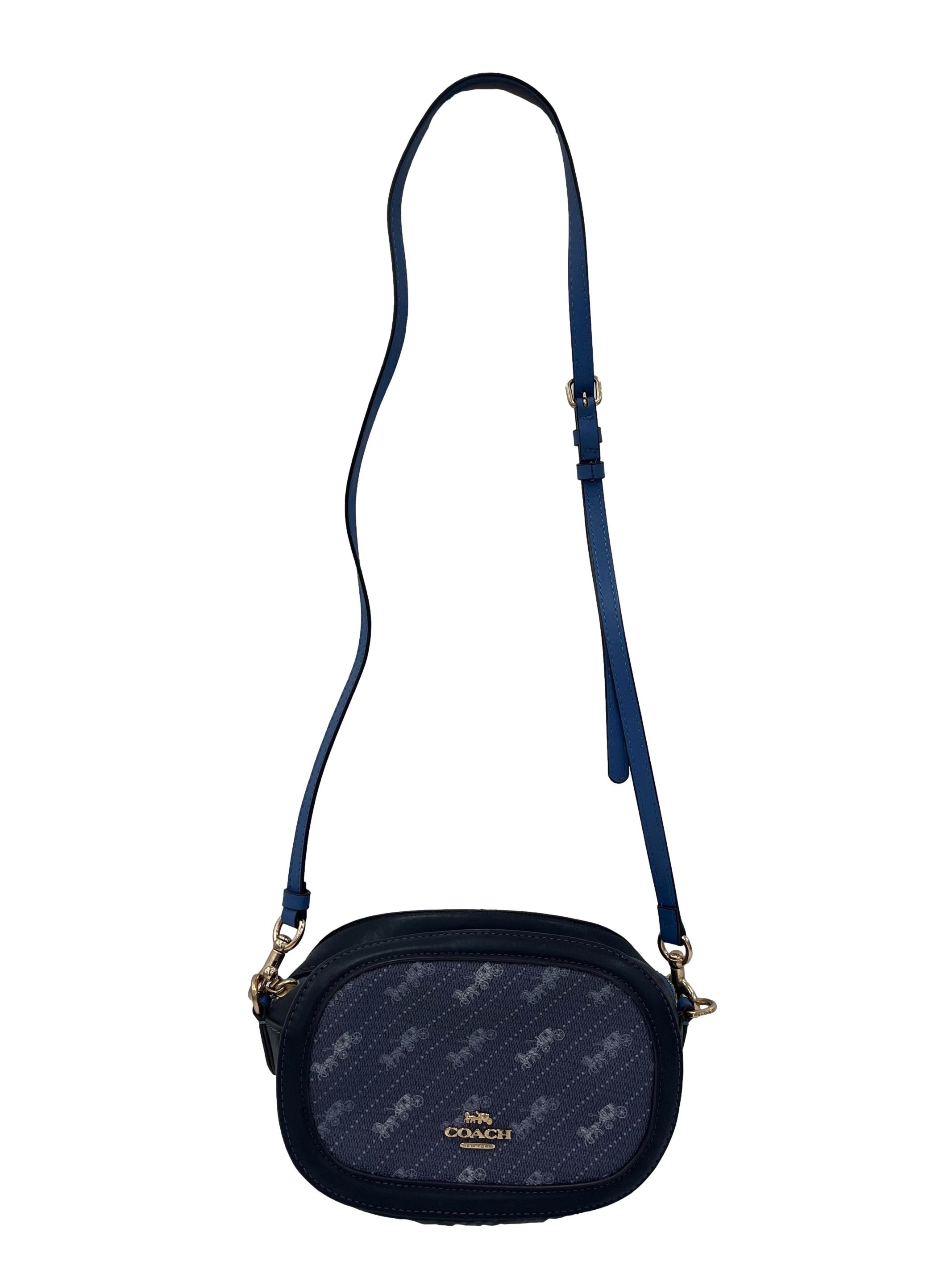 Blue Leather Printed Camera Bag