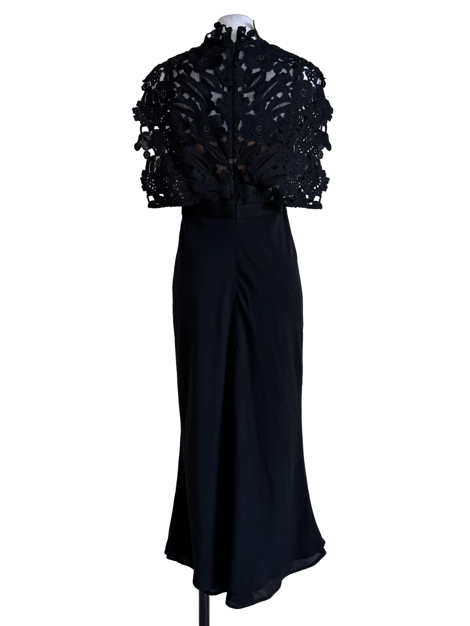 Black Cropped Lace Overlay Crepe Midi Dress