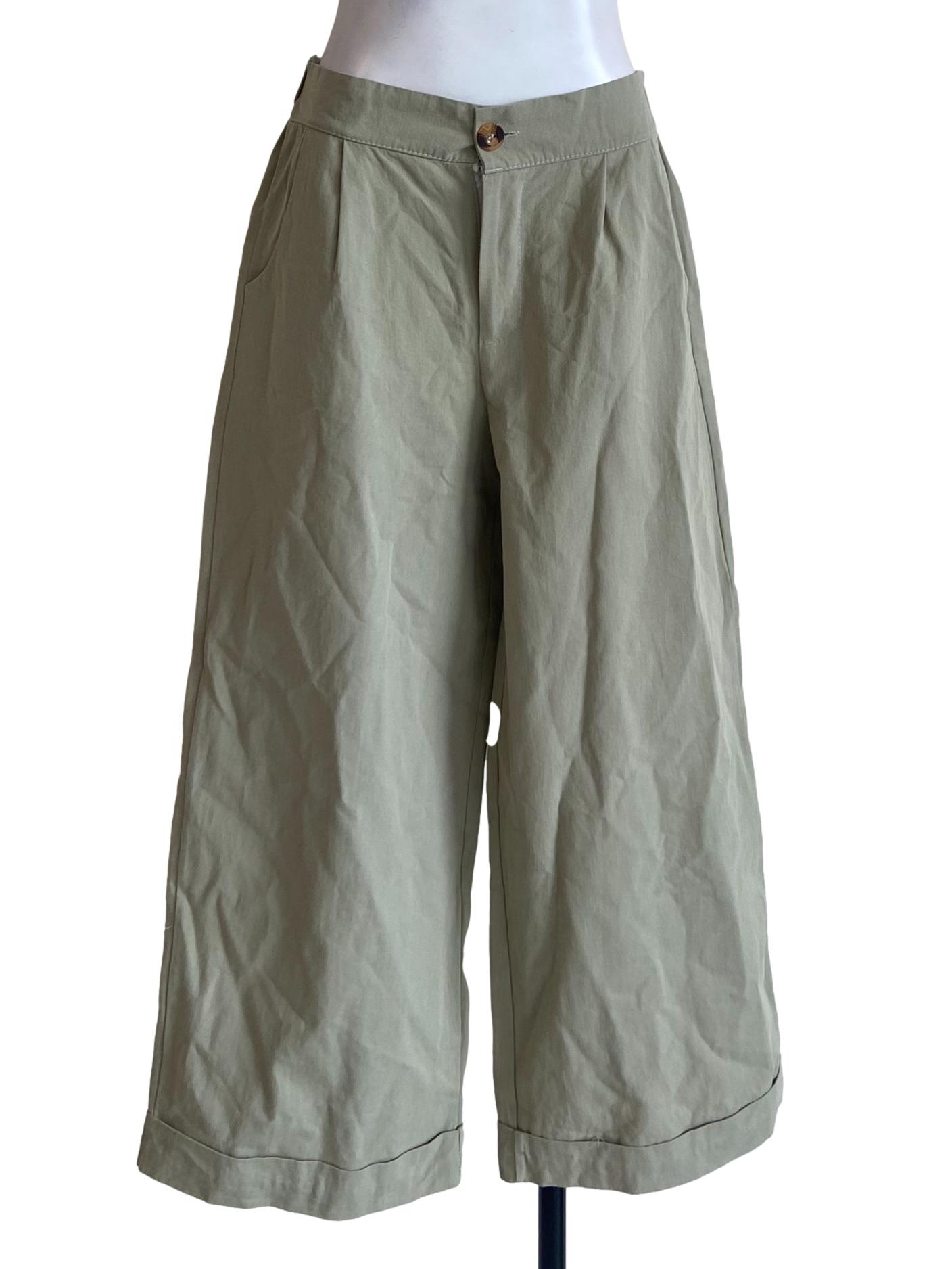 Green Twill Straight Pants