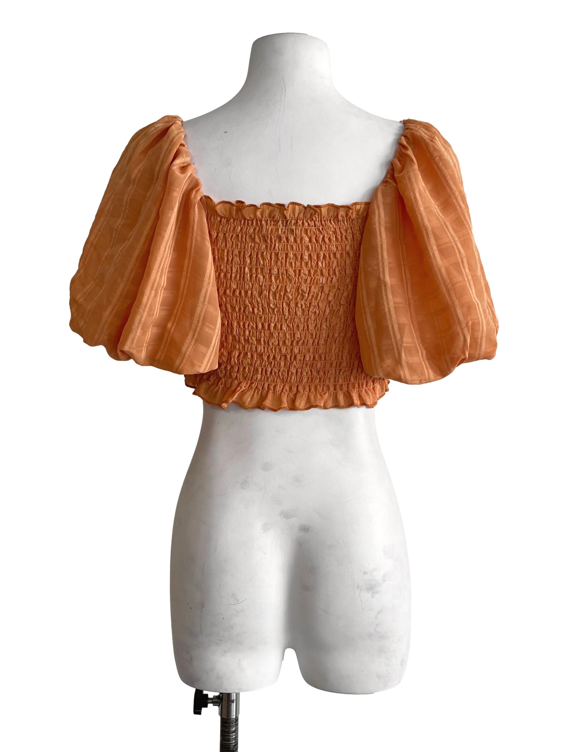 Fire Orange Puff Sleeve Crop Top