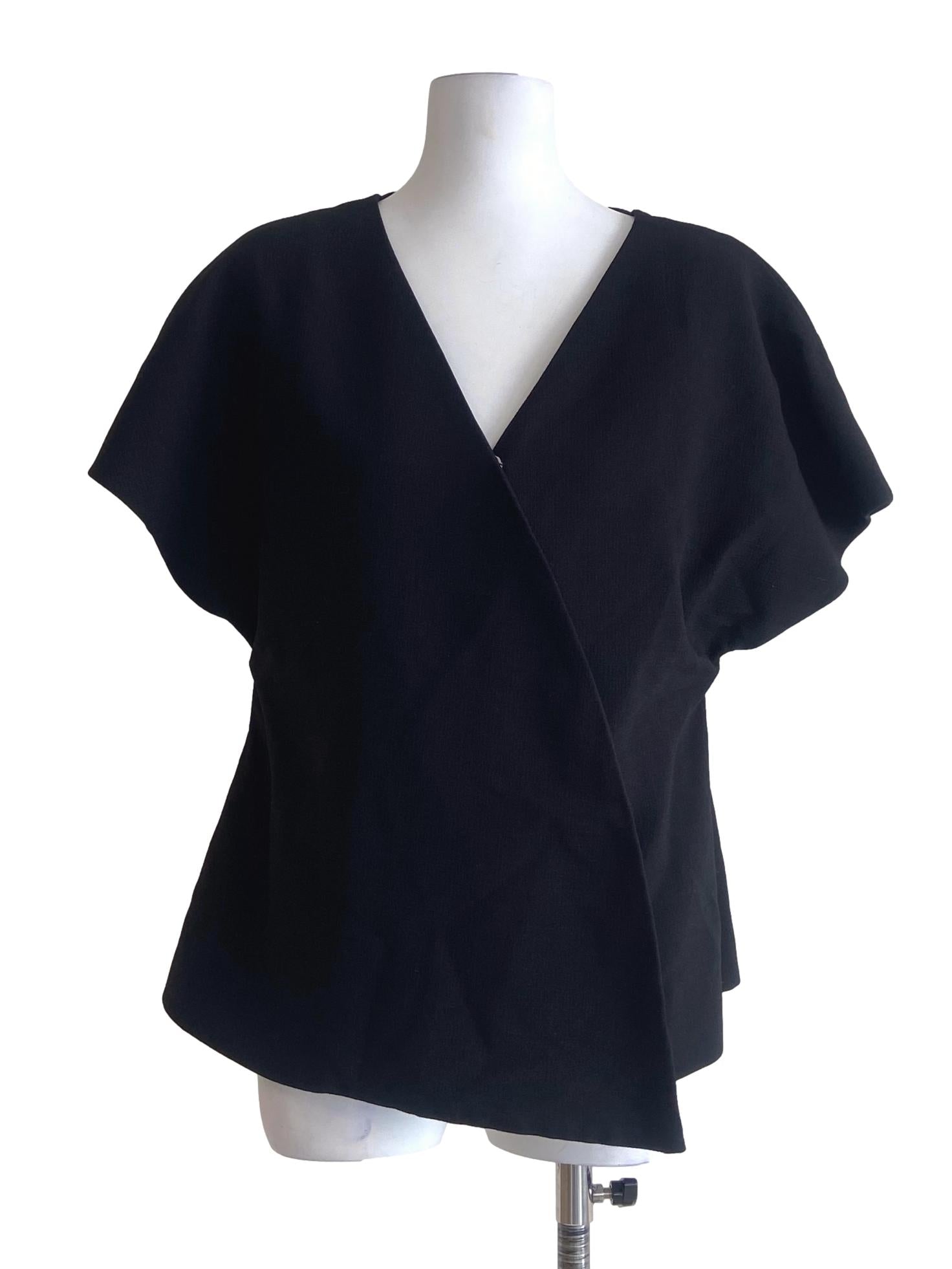 Black V-Neck Asymmetric Button Blouse