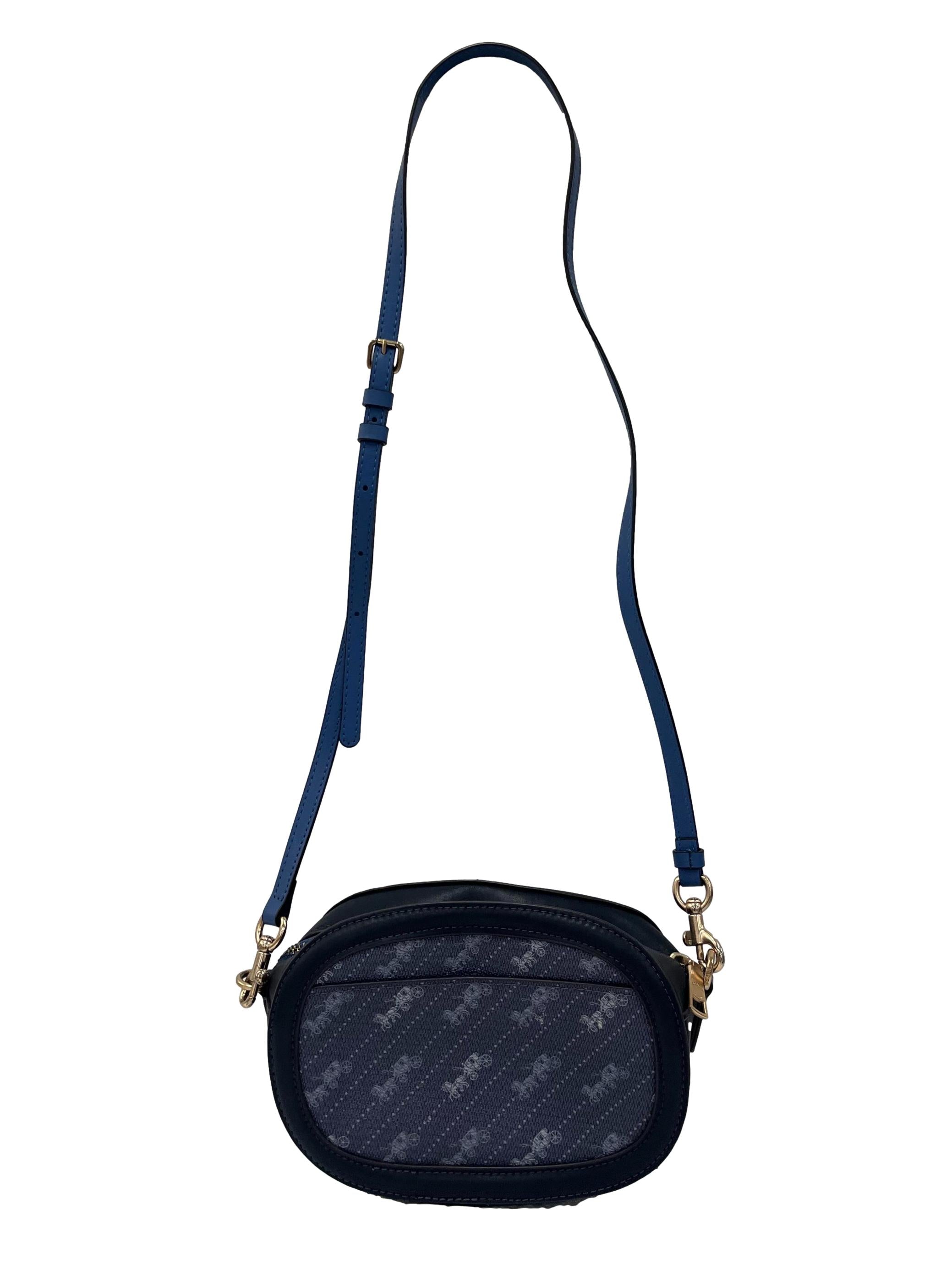 Blue Leather Printed Camera Bag