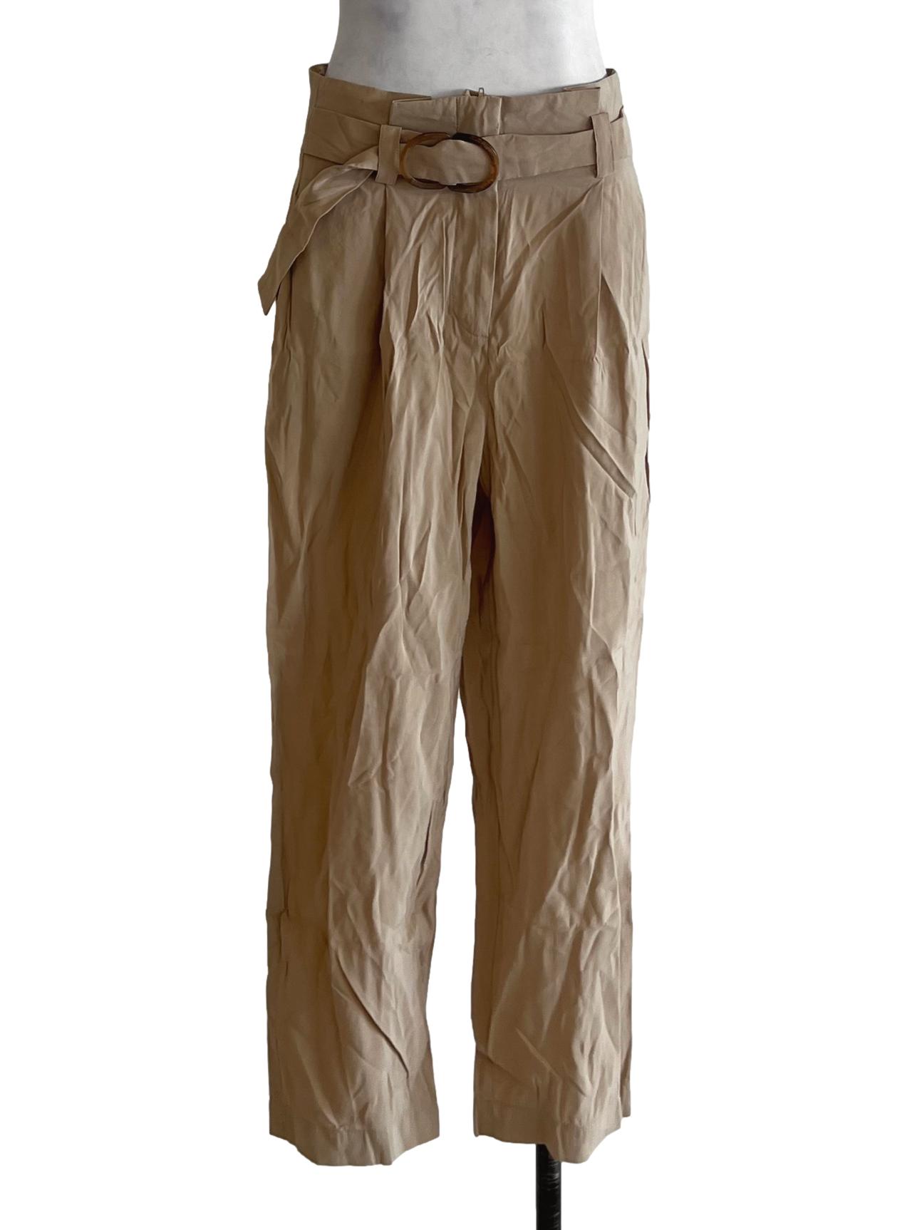 Beige Plain Straight Pants LB