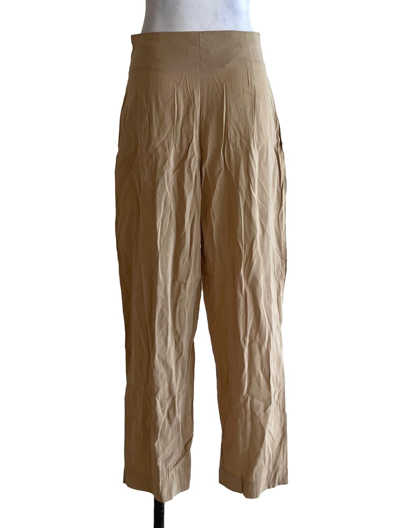 Beige Plain Straight Pants LB