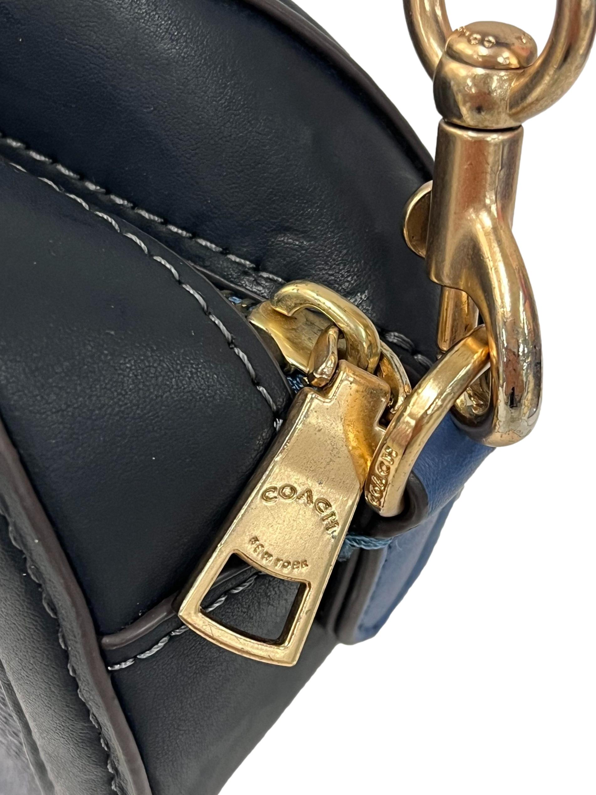 Blue Leather Printed Camera Bag