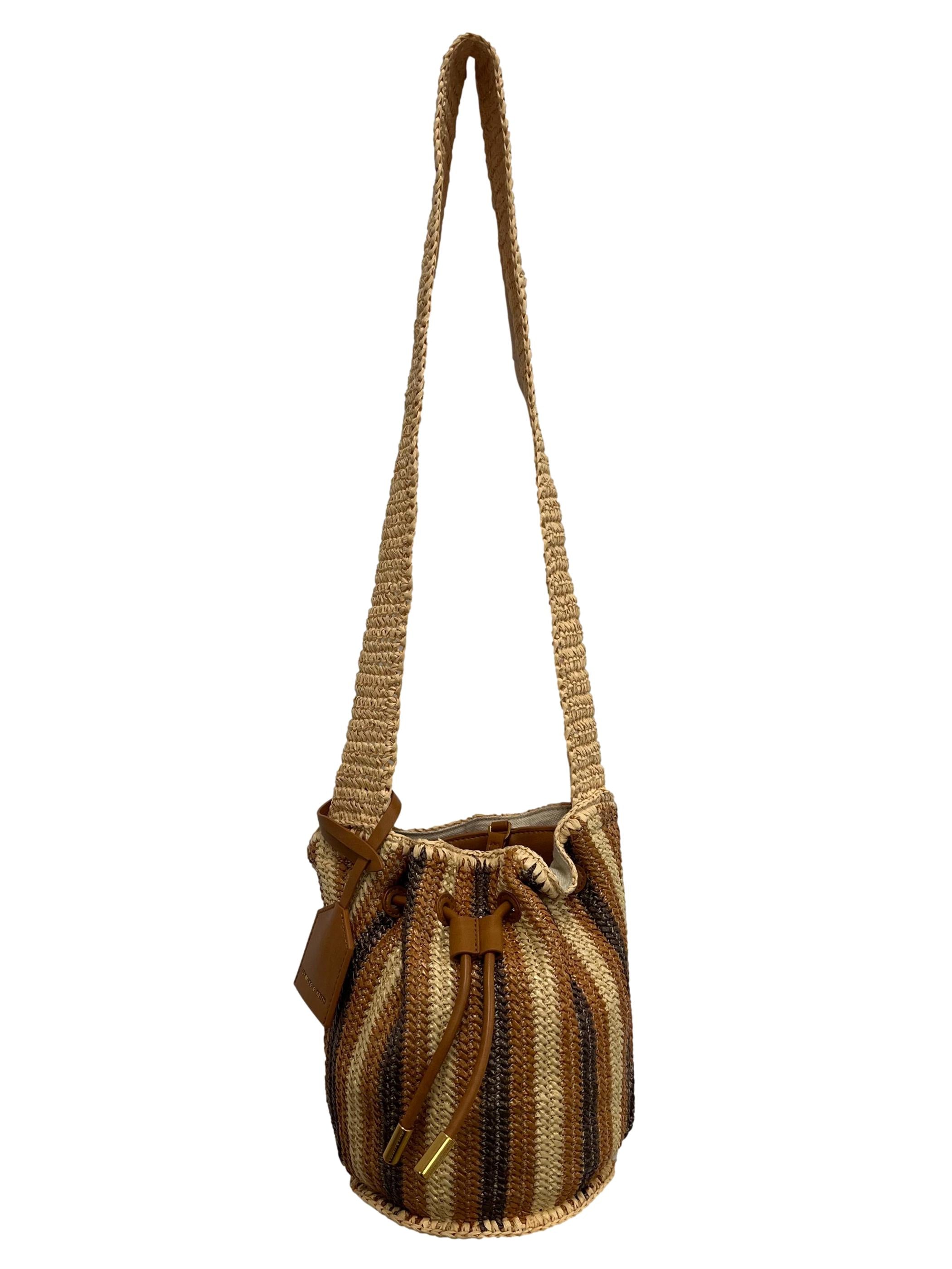 Charles & Keith Clarissa Raffia Drawstring Shoulder Bag