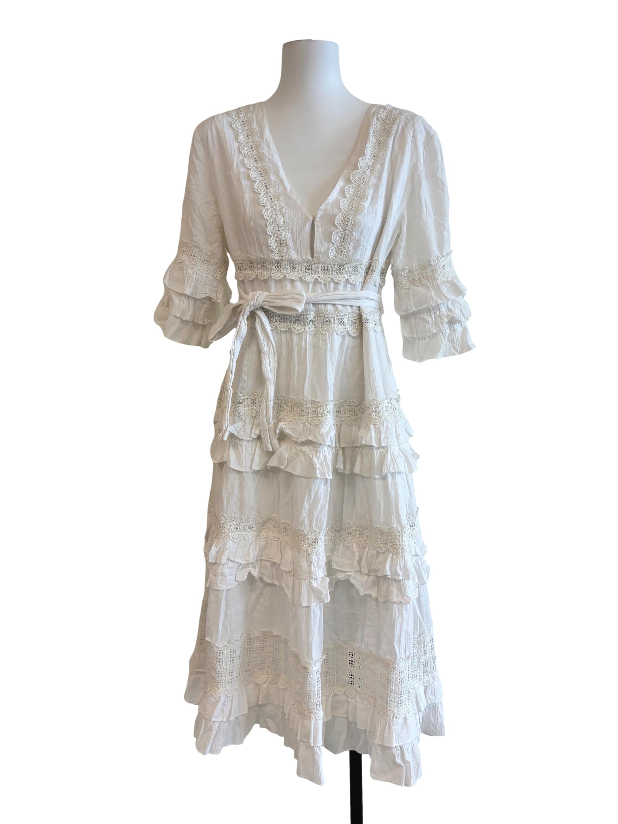 Powder White Tiered Ruffle Dress