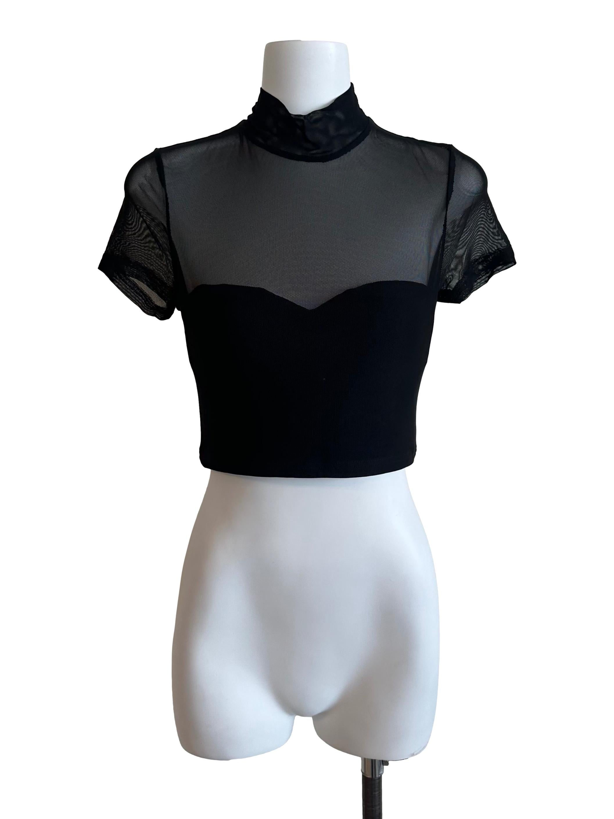 Onyx Black High Neck Mesh Net Top