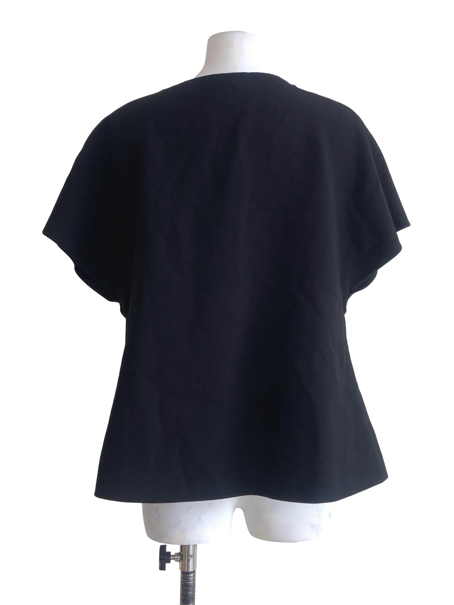 Black V-Neck Asymmetric Button Blouse