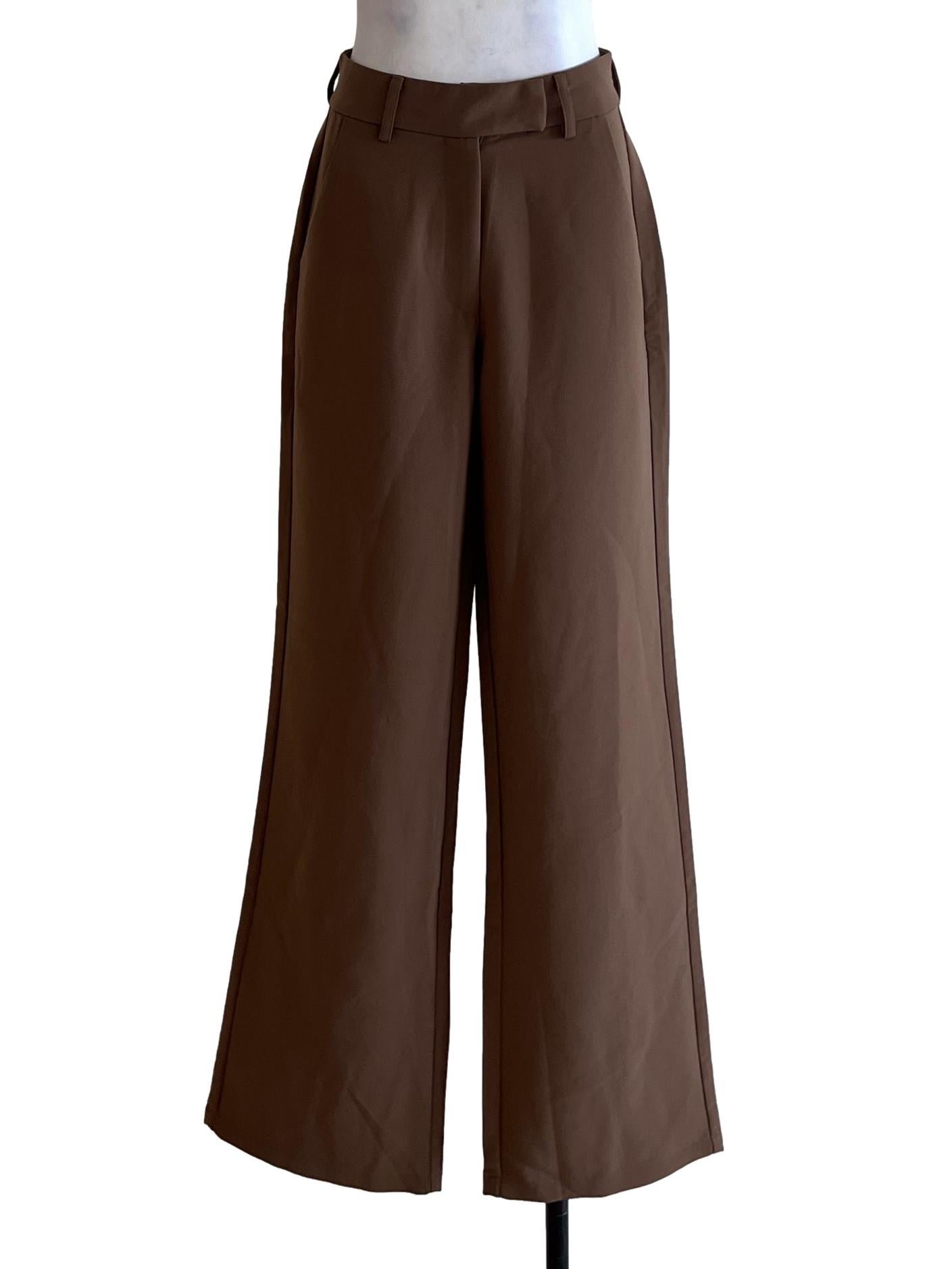Coffee Brown High-Waisted Formal Pants YHF