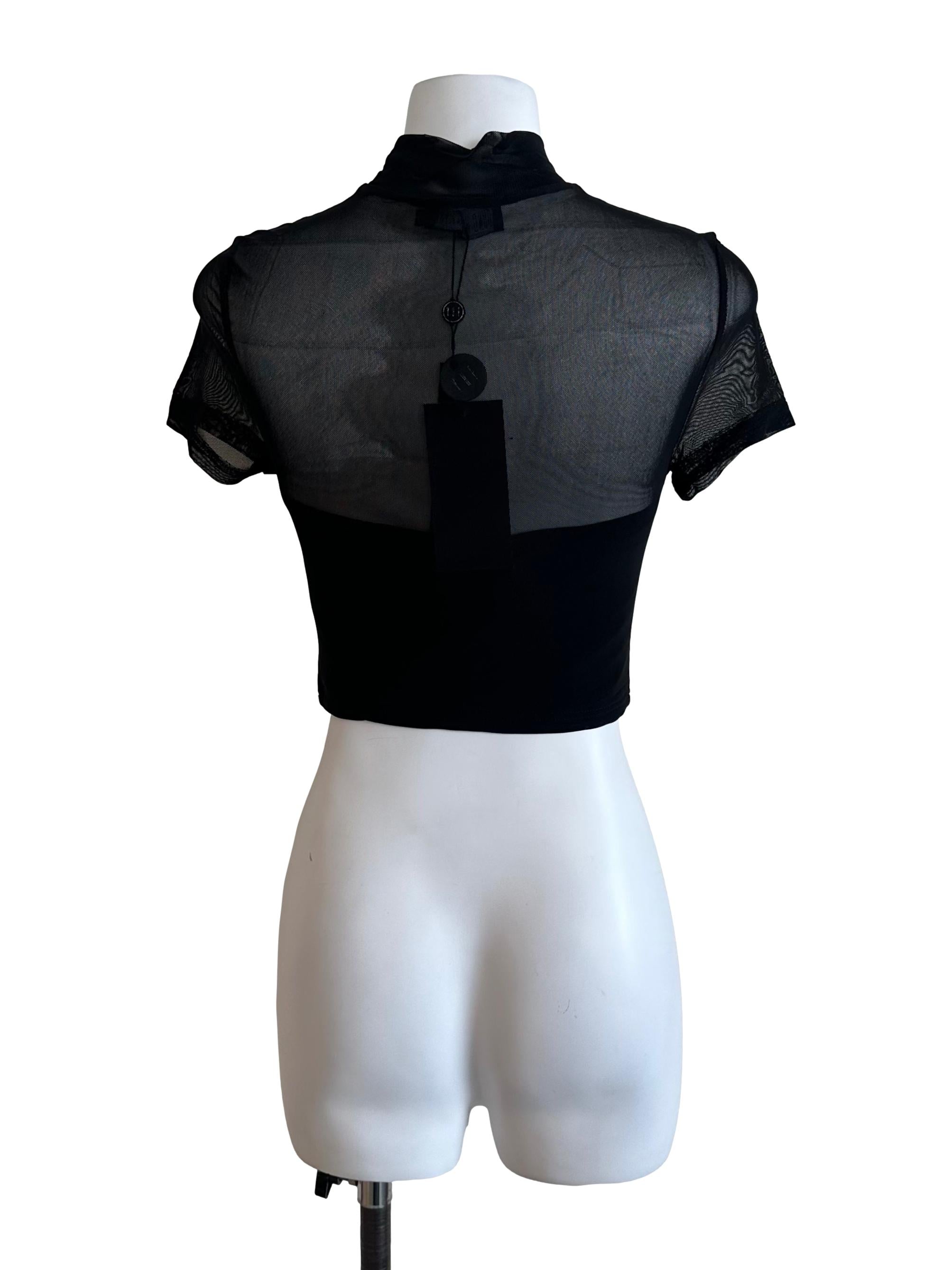 Onyx Black High Neck Mesh Net Top