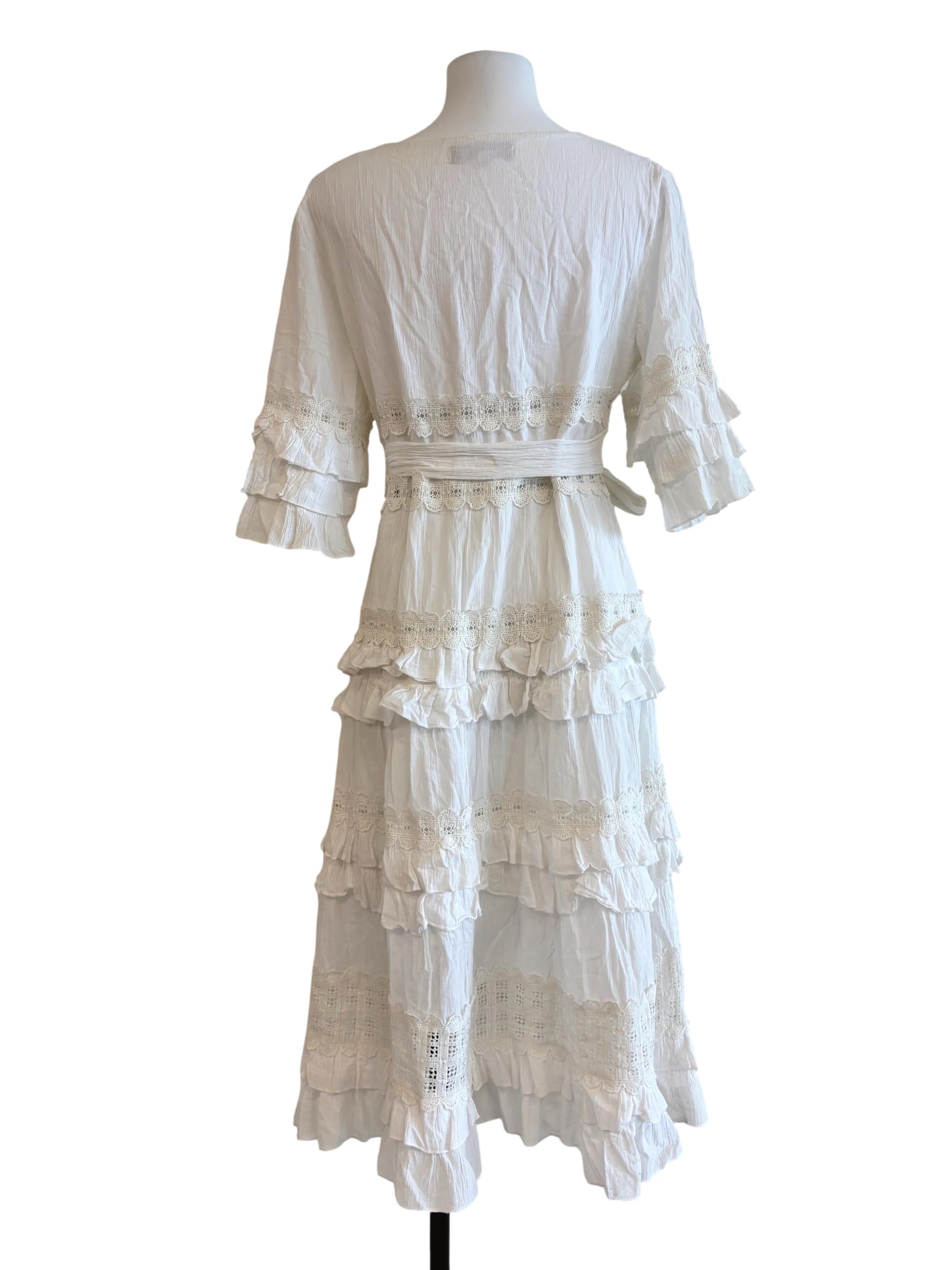 Powder White Tiered Ruffle Dress
