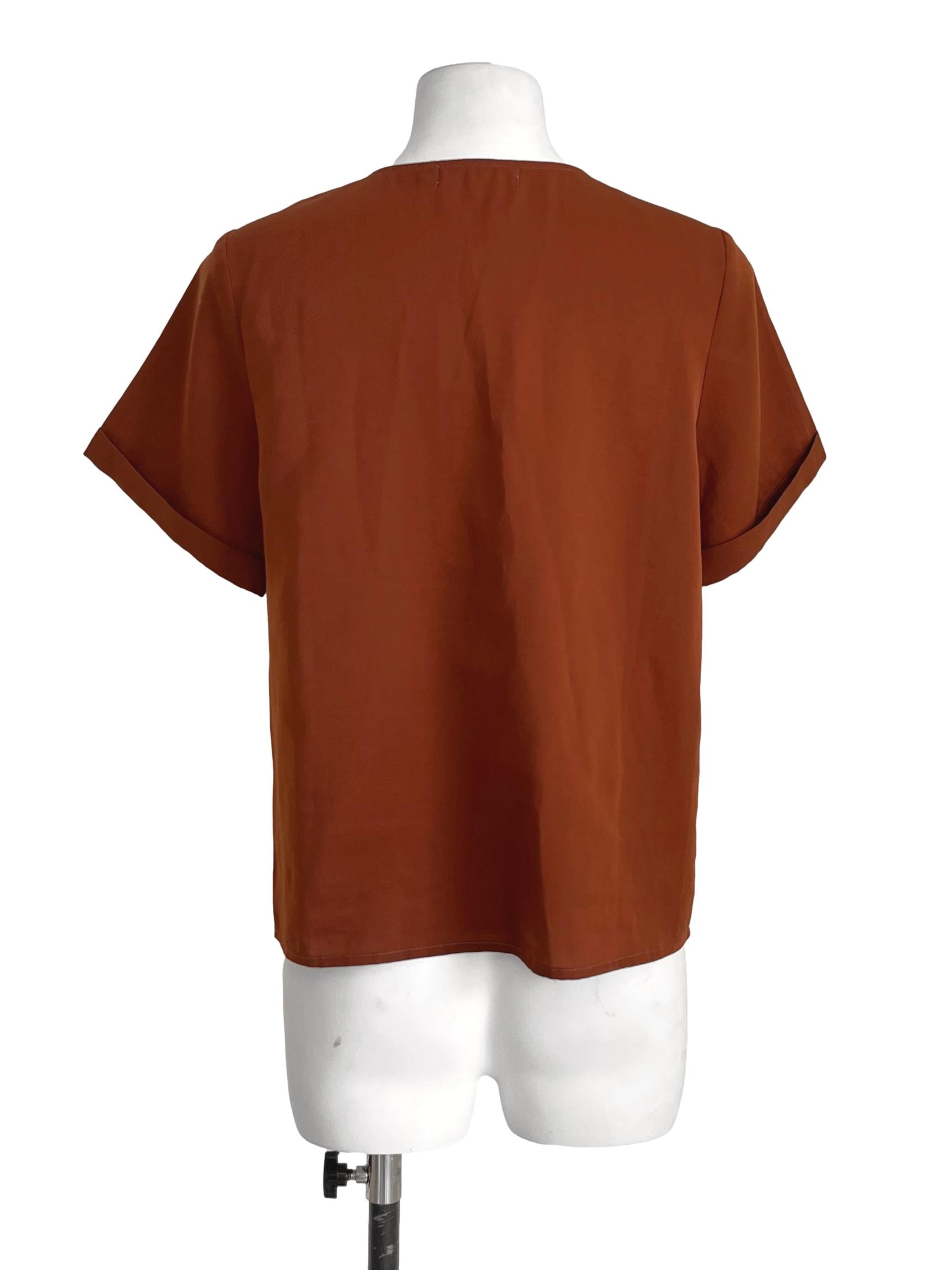 Caramel Brown Button-Front Blouse
