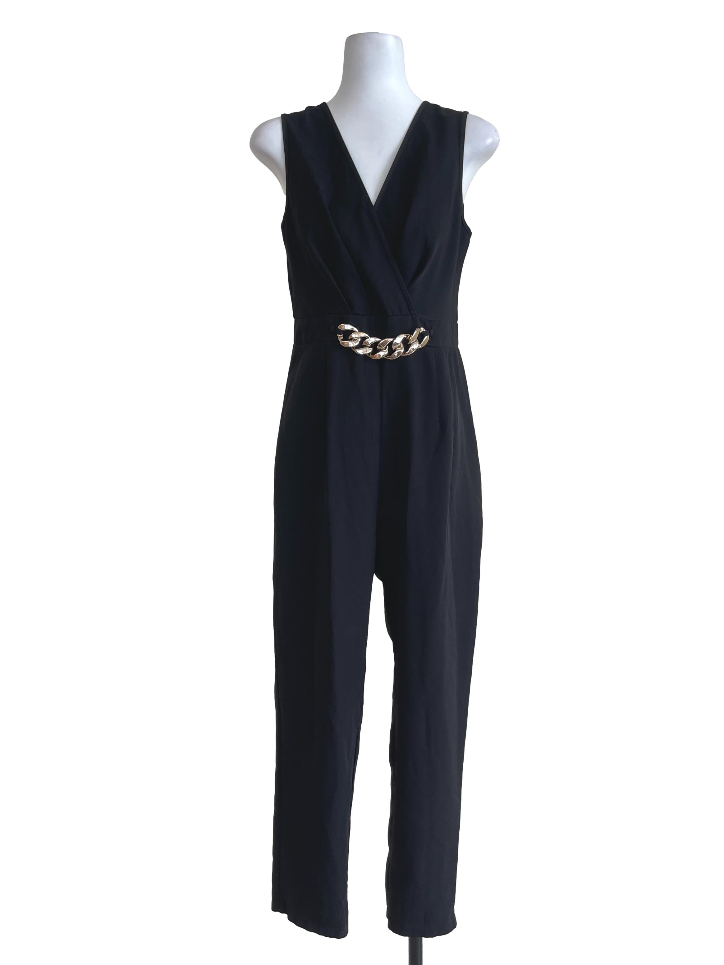 Black Chained Waist Overalls