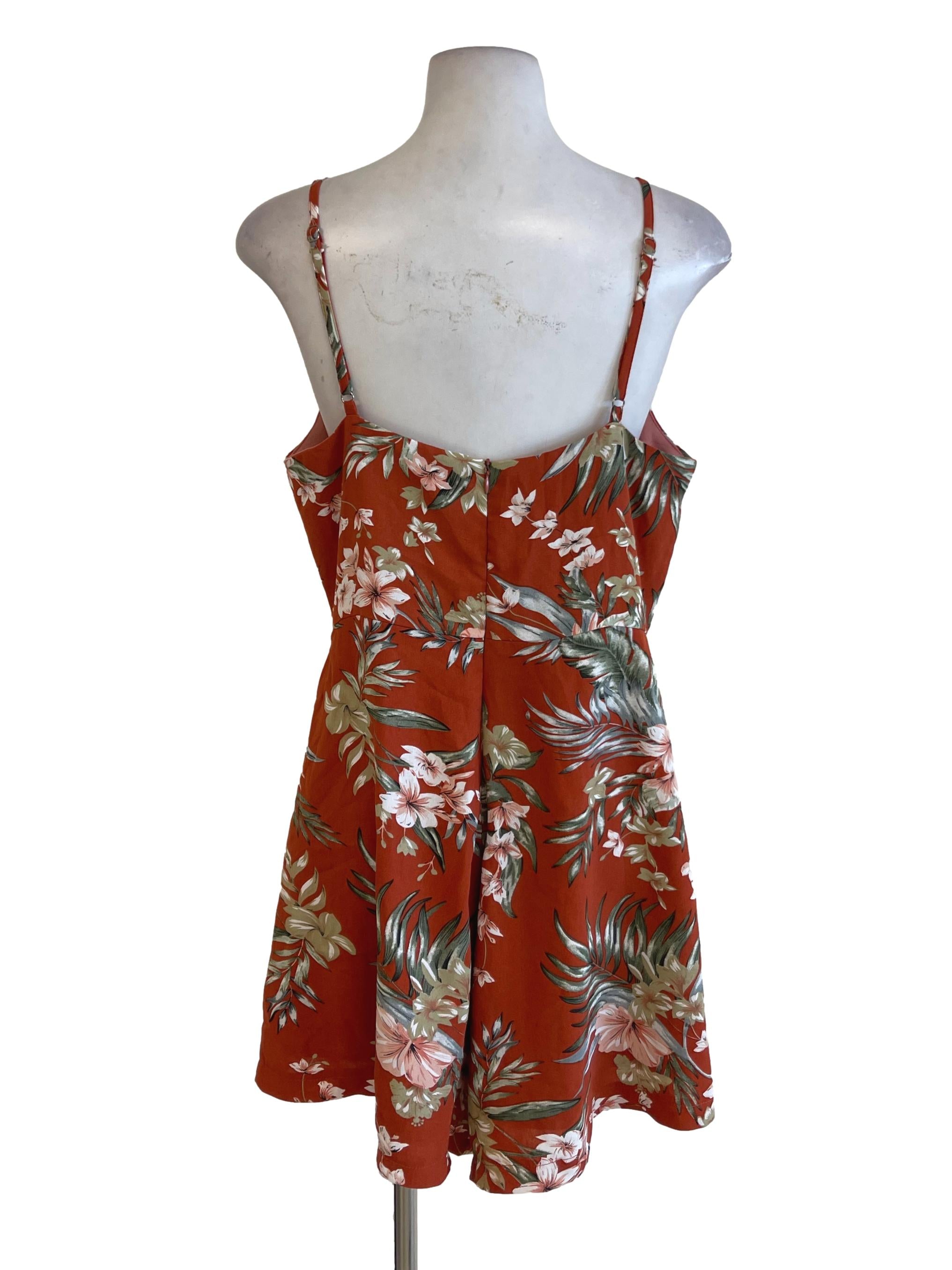 Amber Orange Floral V Neck Rompers