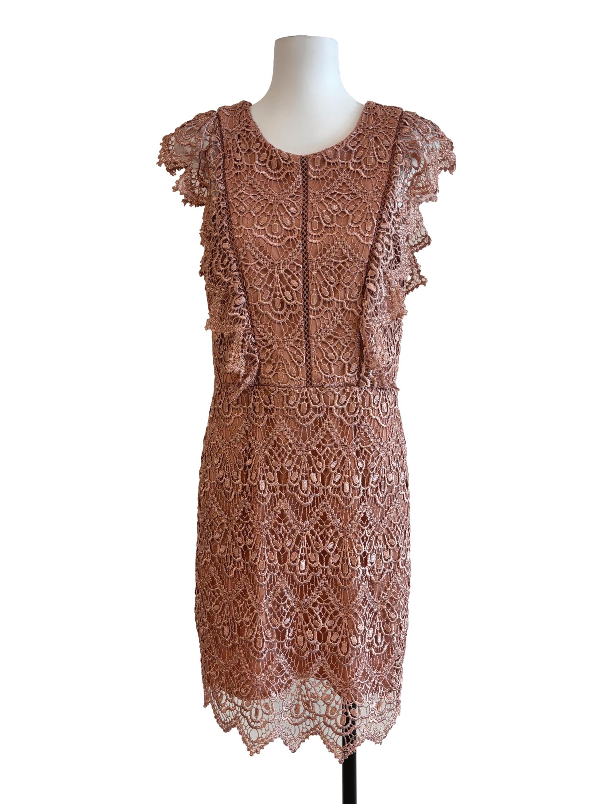 Salmon Pink Sleeveless Pencil Lace Dress