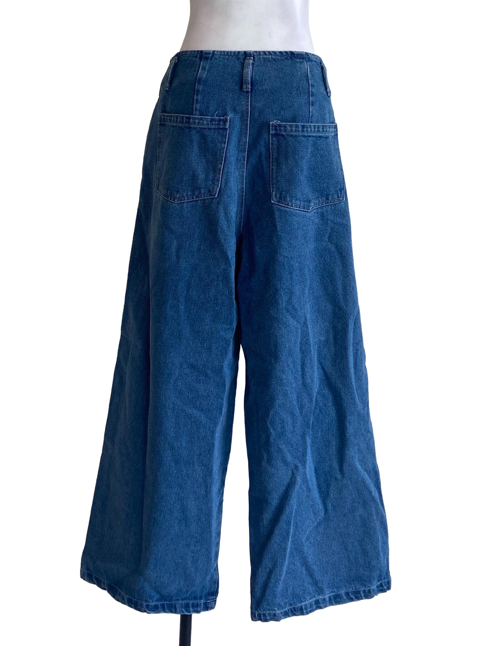 Blue Herringbone High Waist Straight Jeans