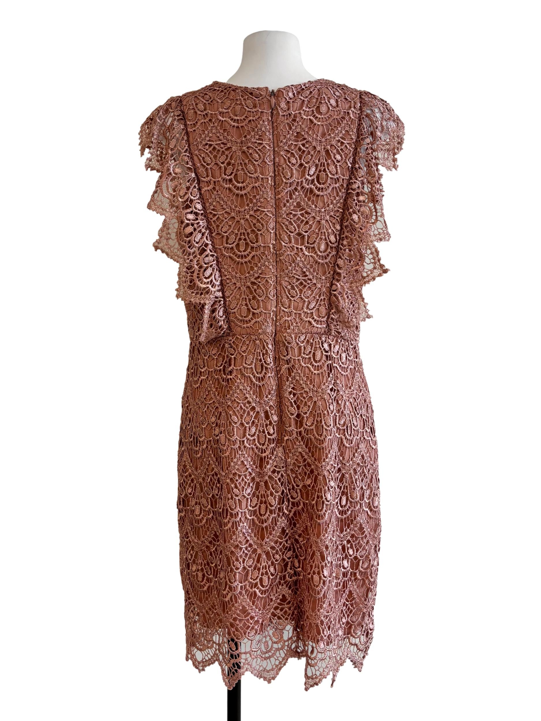 Salmon Pink Sleeveless Pencil Lace Dress