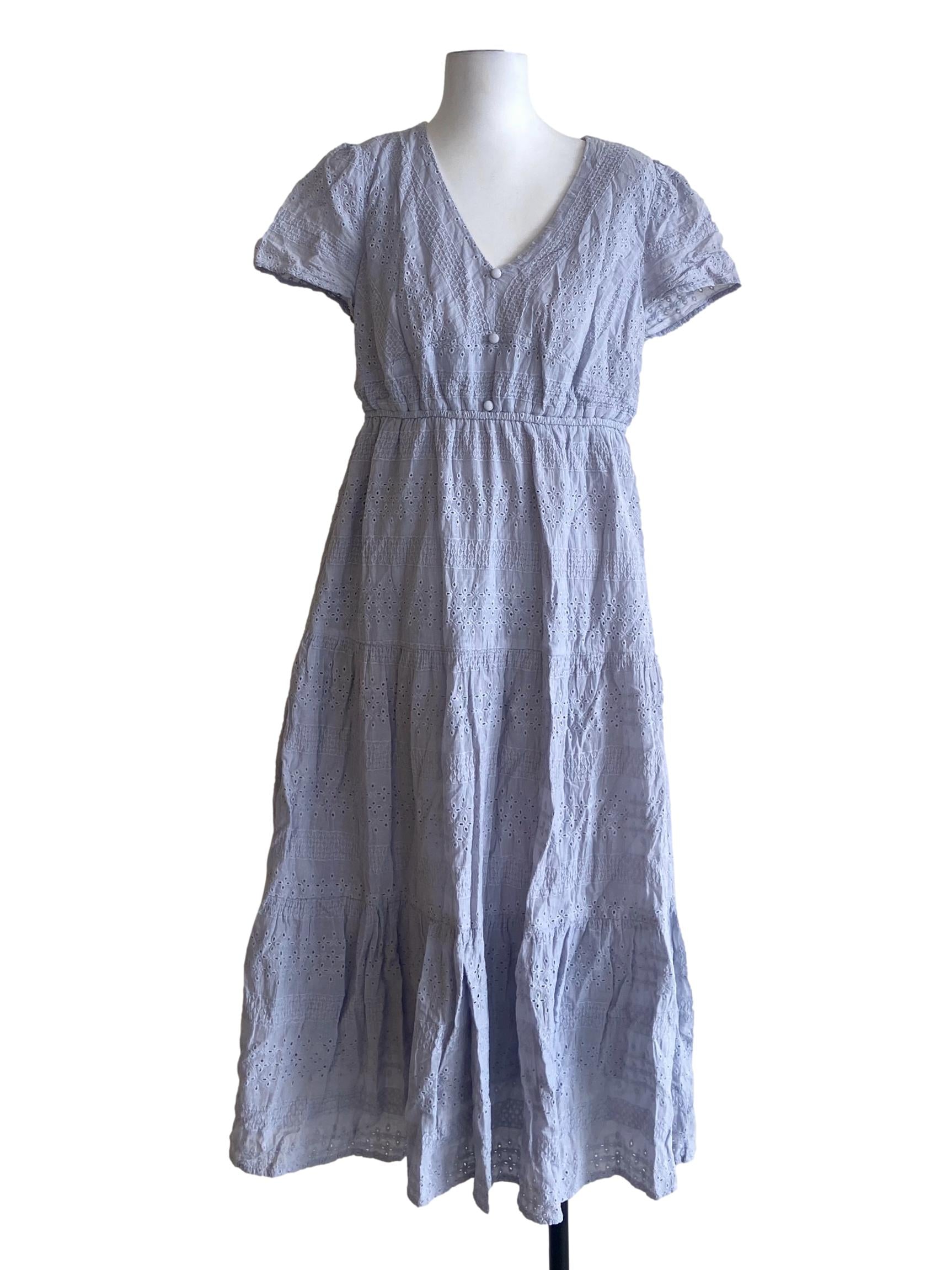 Frost Blue Embroidery Floral Layered Dress