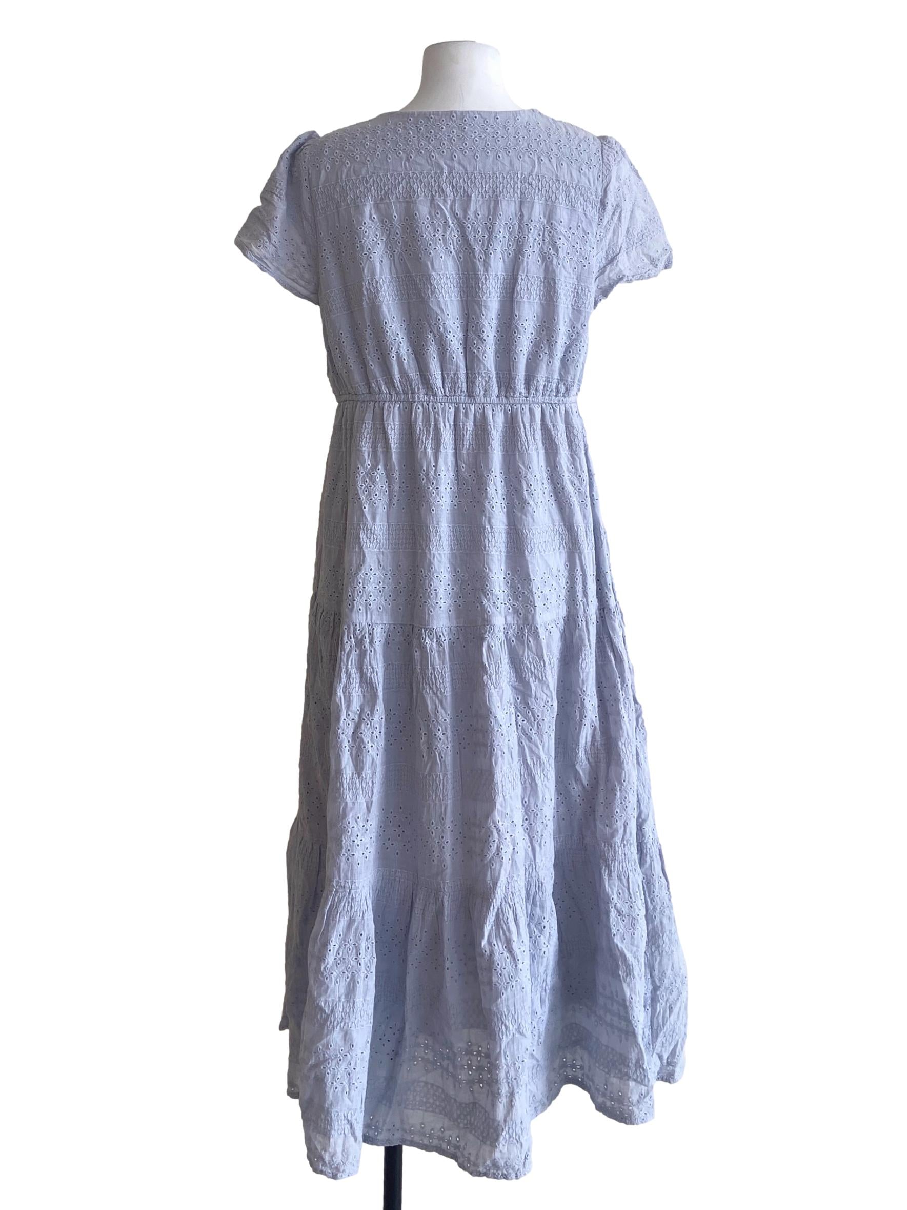 Frost Blue Embroidery Floral Layered Dress