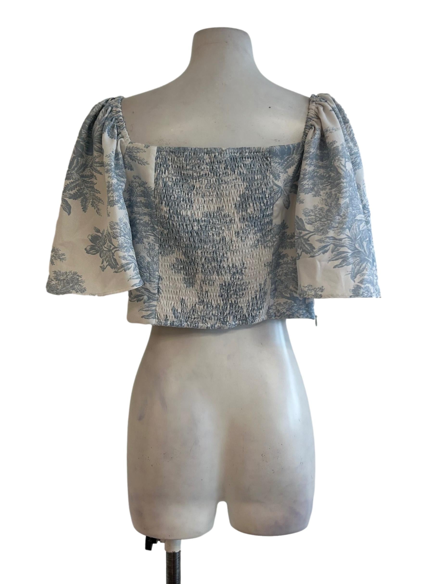 White And Stone Blue Floral Top