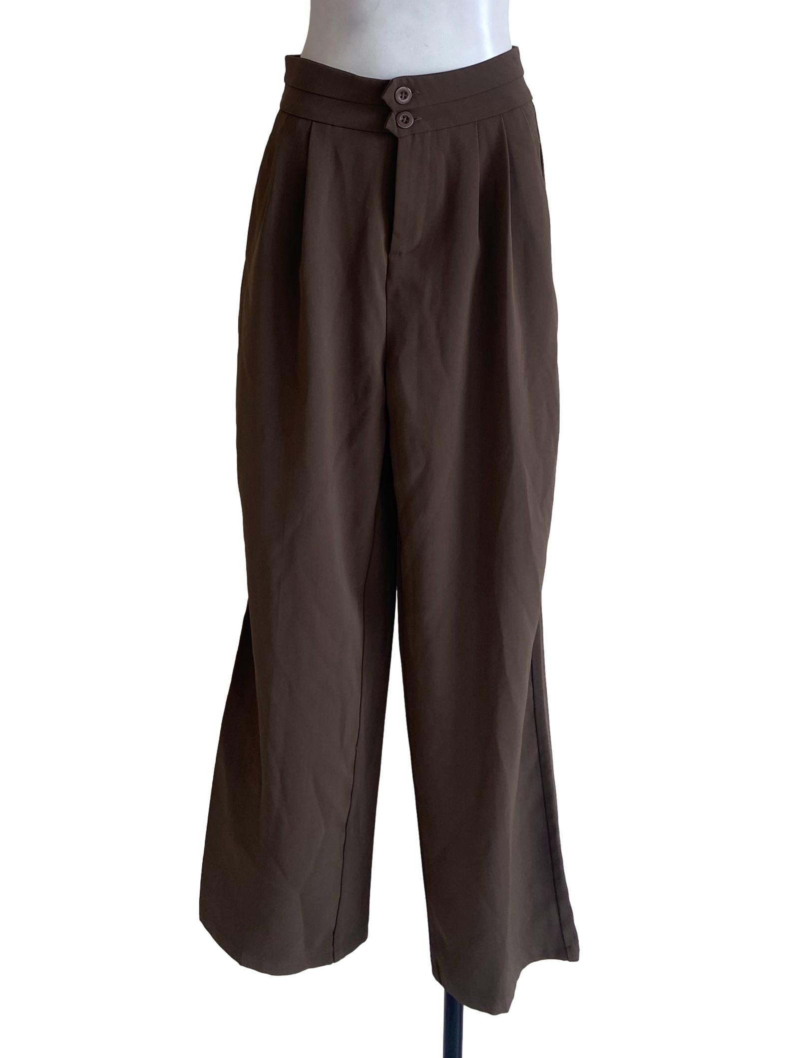 Coffee Brown Herringbone Straight Pants
