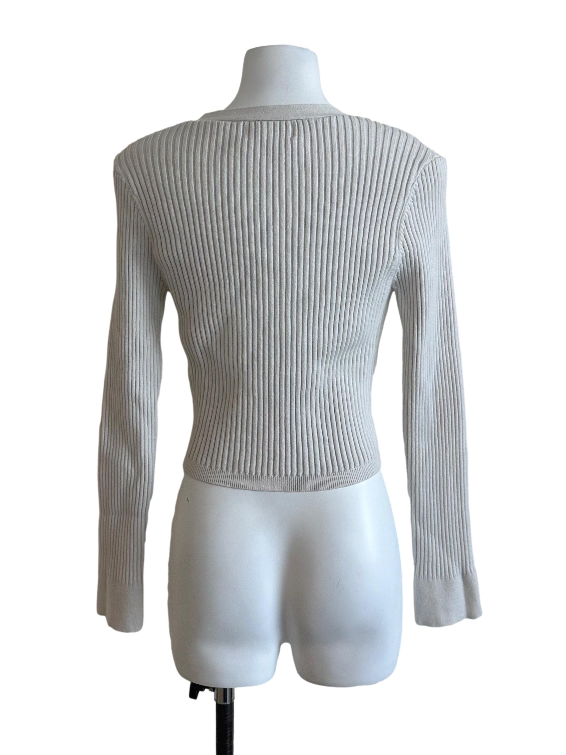 Ash White Knit V Neck Button Top