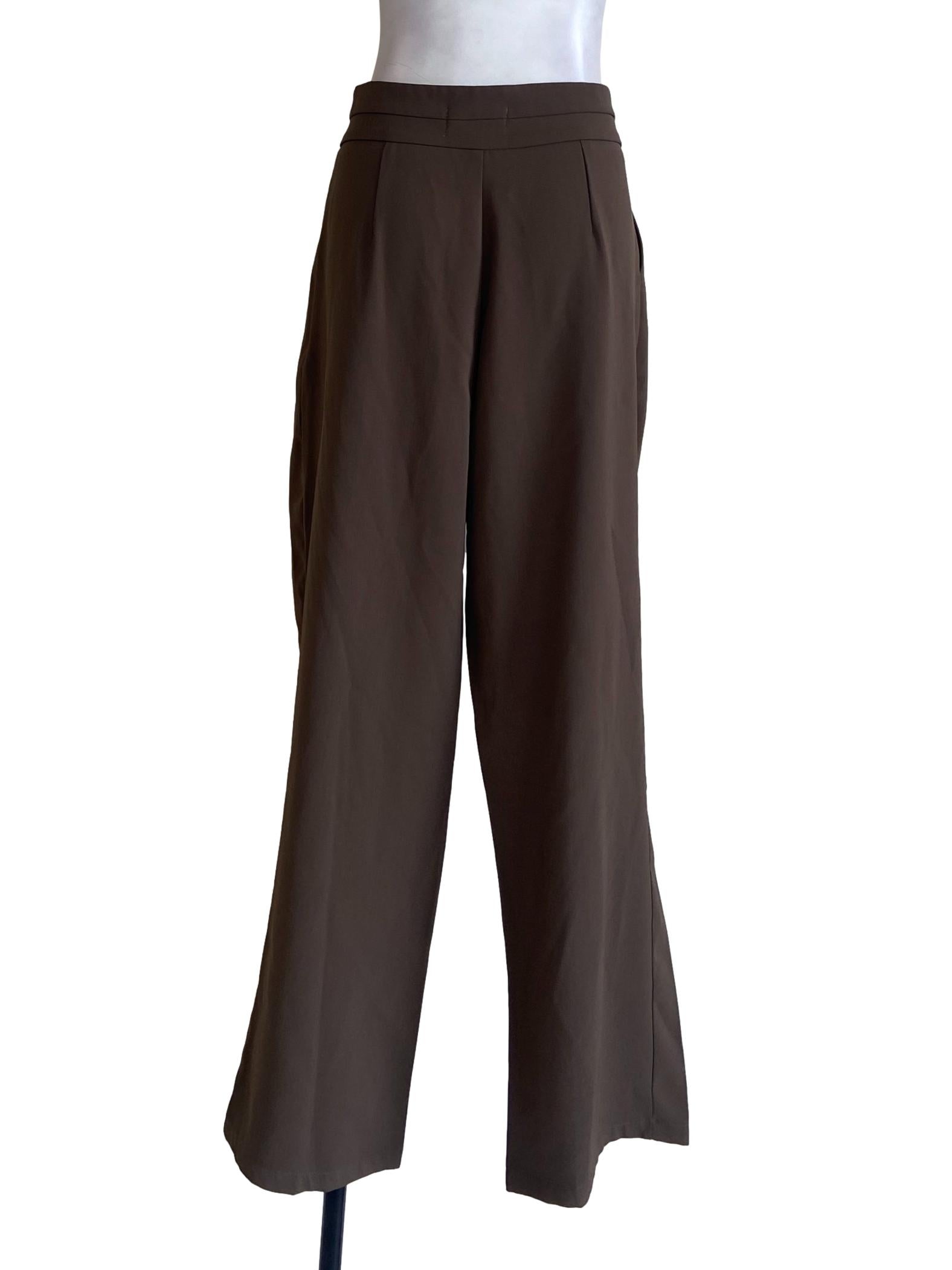 Coffee Brown Herringbone Straight Pants
